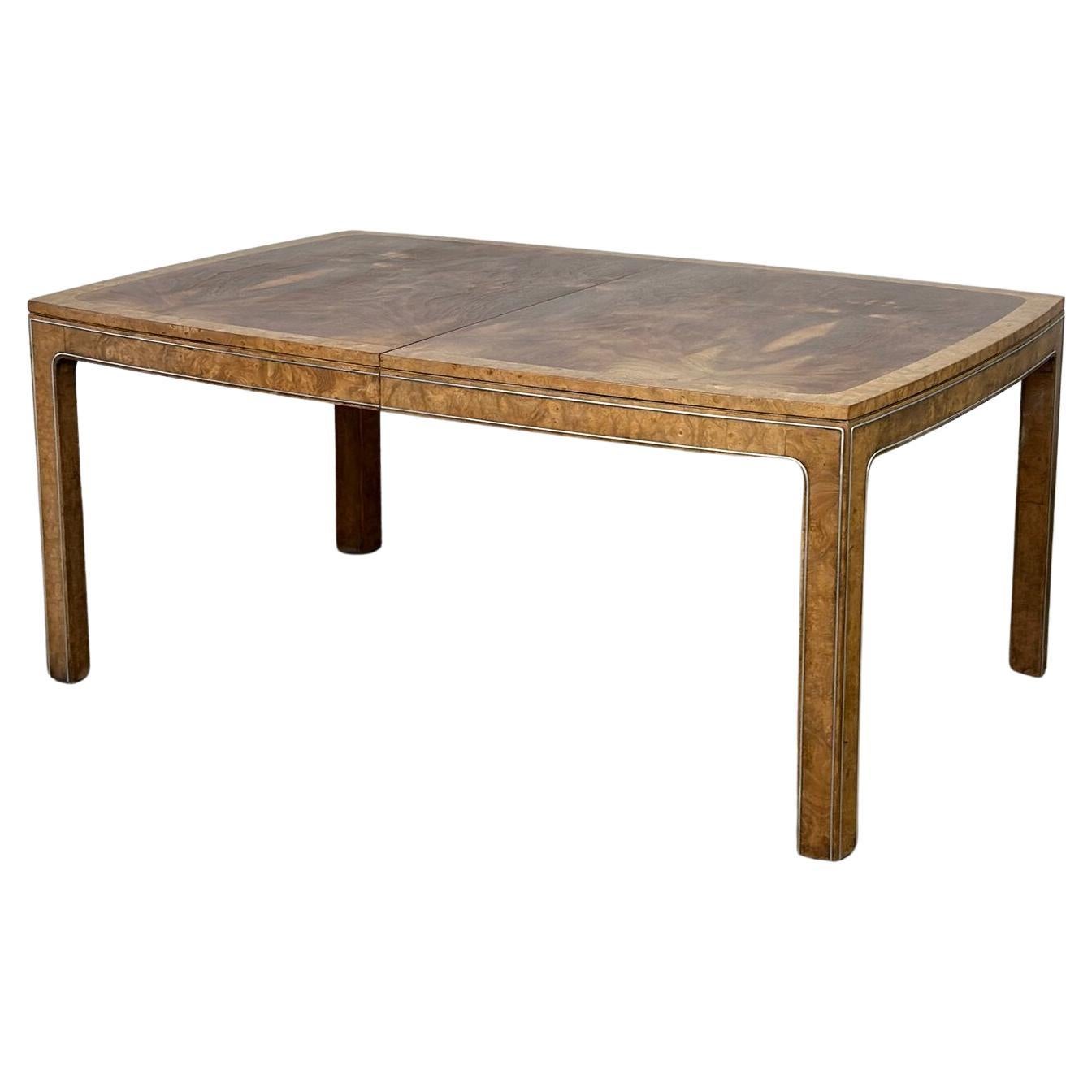 Flamed Walnut and Burl Wood Dining Table For Sale