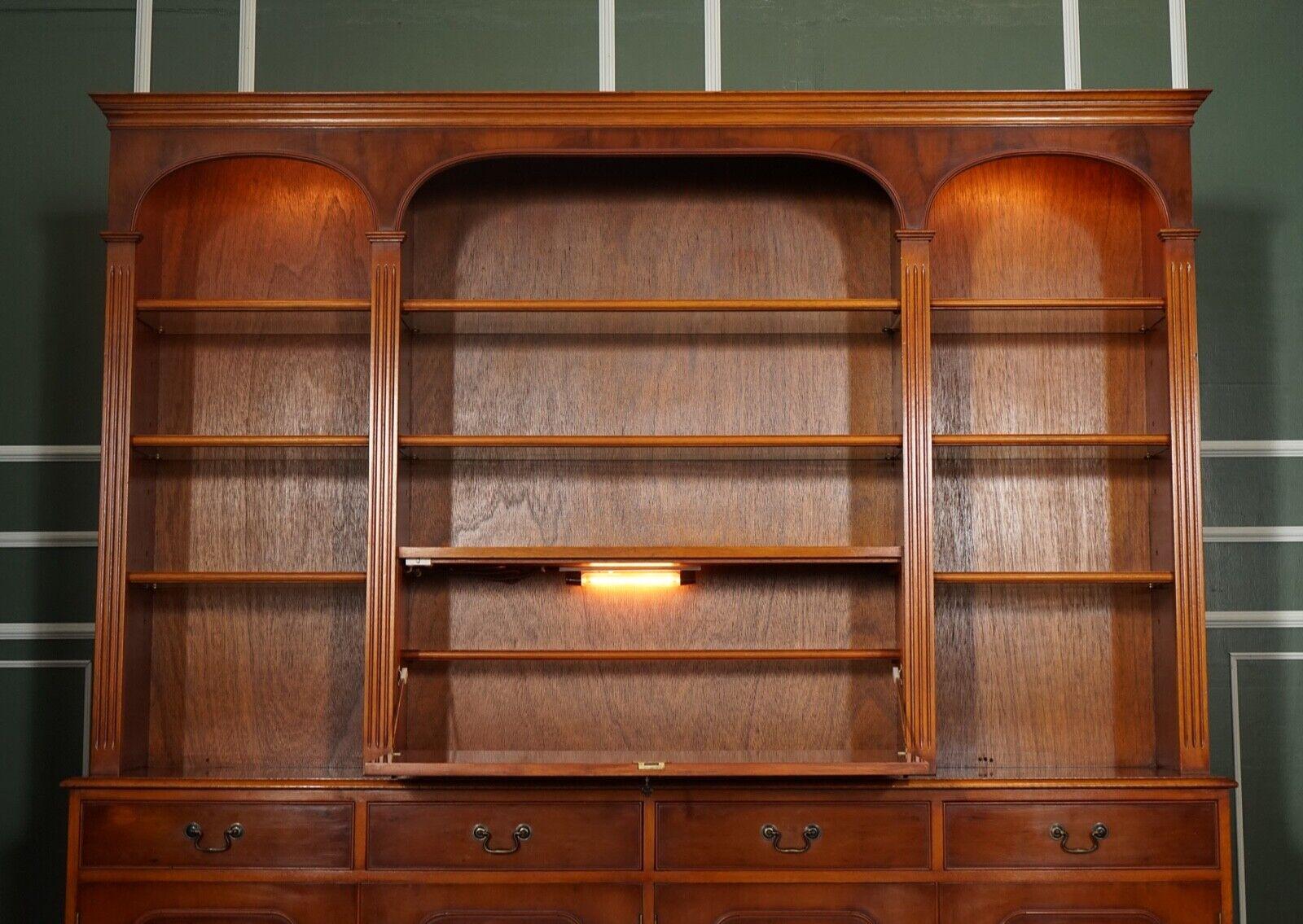 20th Century Flamed Yew Wood Bradley England Bank Library Bookcase Cupboard with Lights For Sale