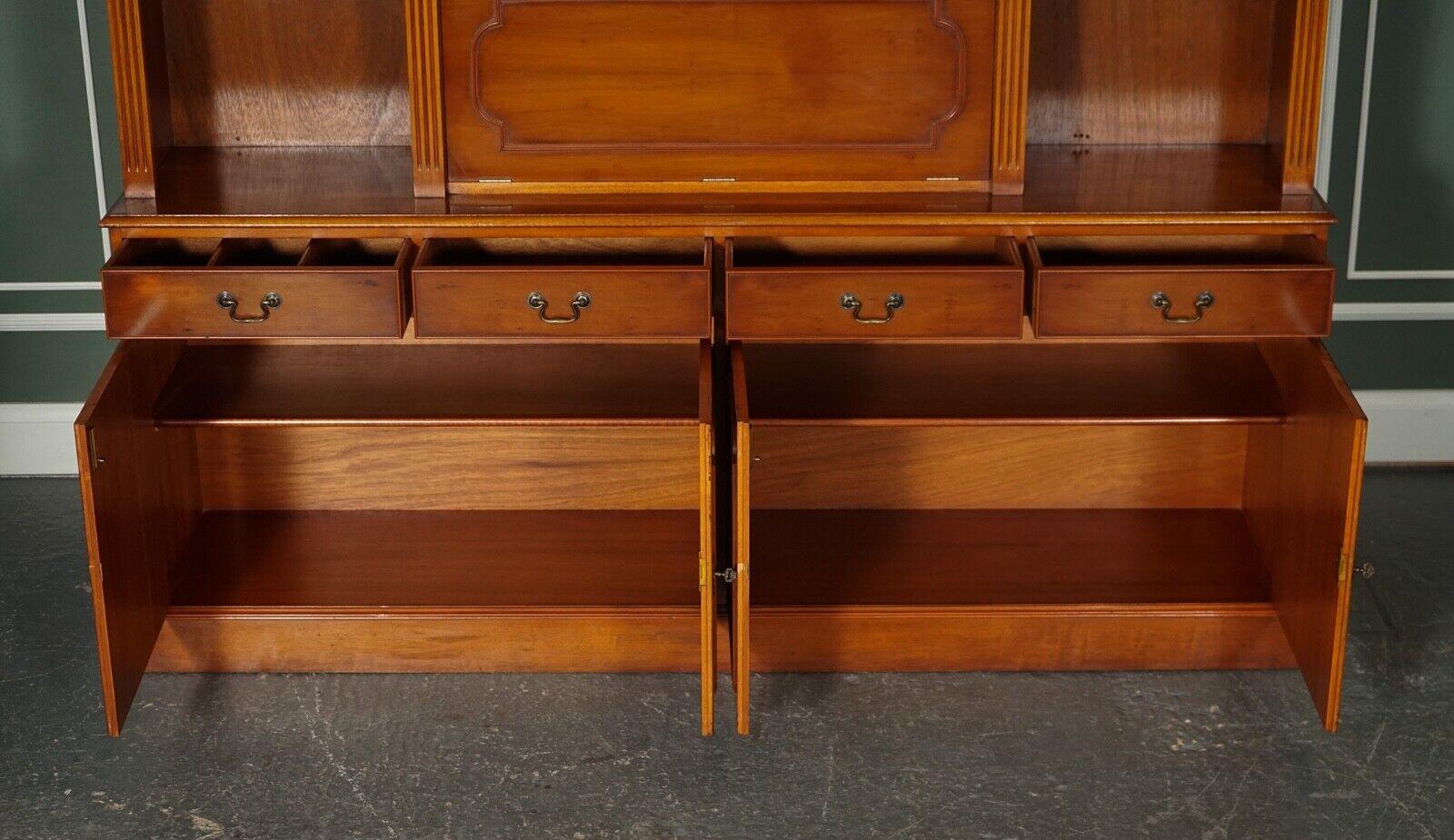 Flamed Yew Wood Bradley England Bank Library Bookcase Cupboard with Lights 1