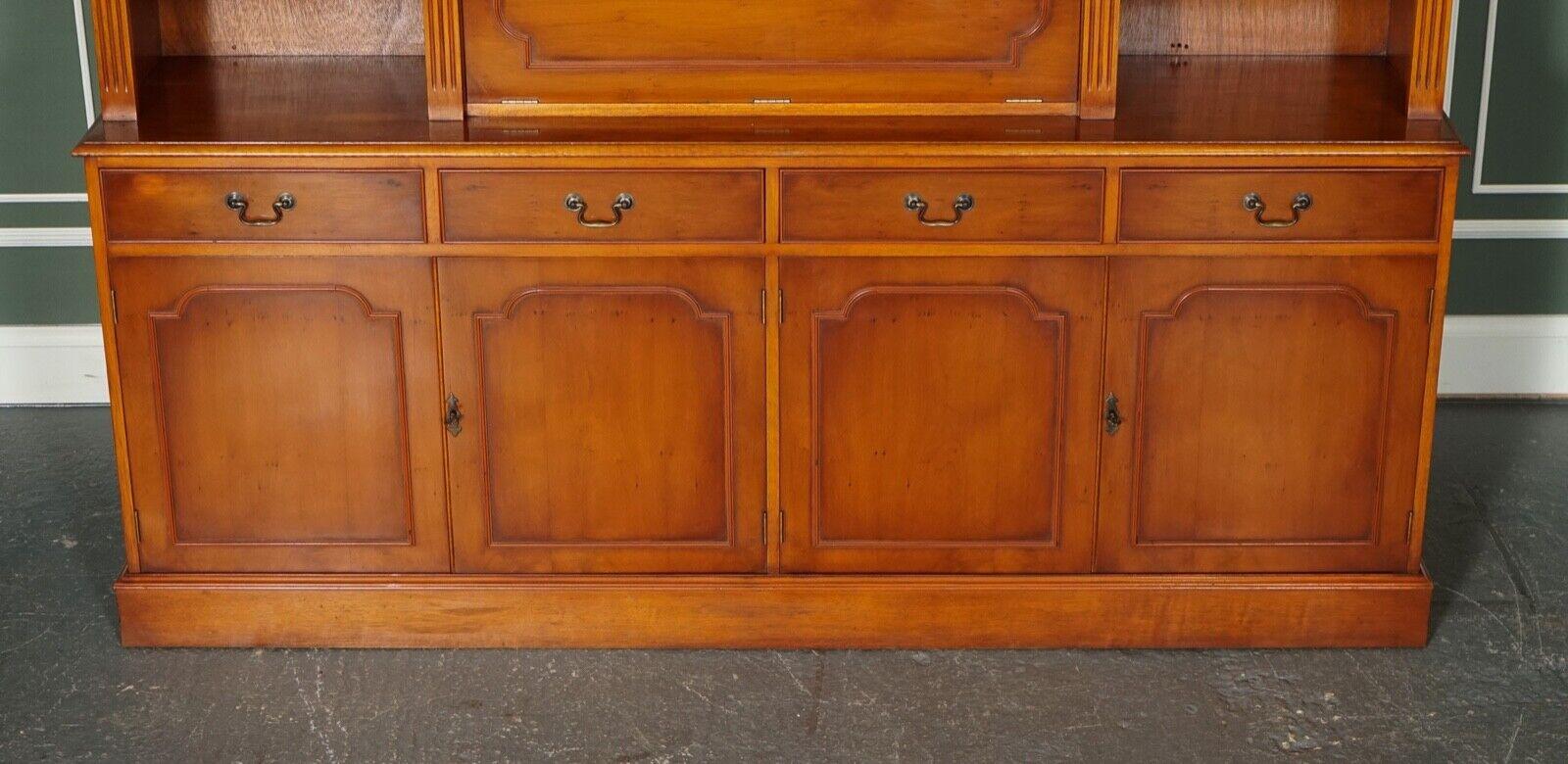 Flamed Yew Wood Bradley England Bank Library Bookcase Cupboard with Lights For Sale 2