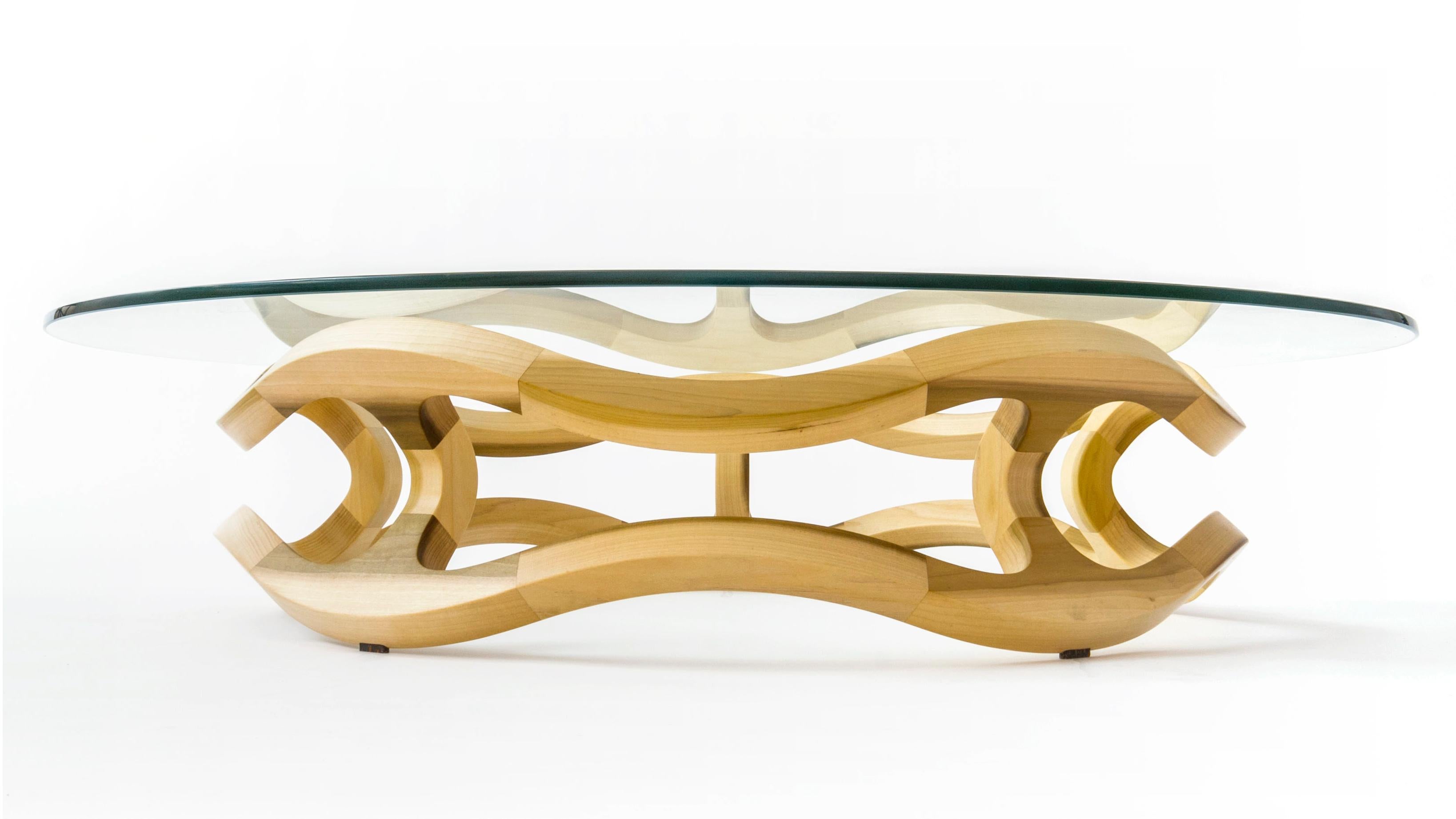 This contemporary sculptural table is created by renowned Mexican Industrial designer Pedro Cerisola, whose work is in the permanent collection of the National Autonomous University Science Museum and has been exhibited in the Franz Mayer Design