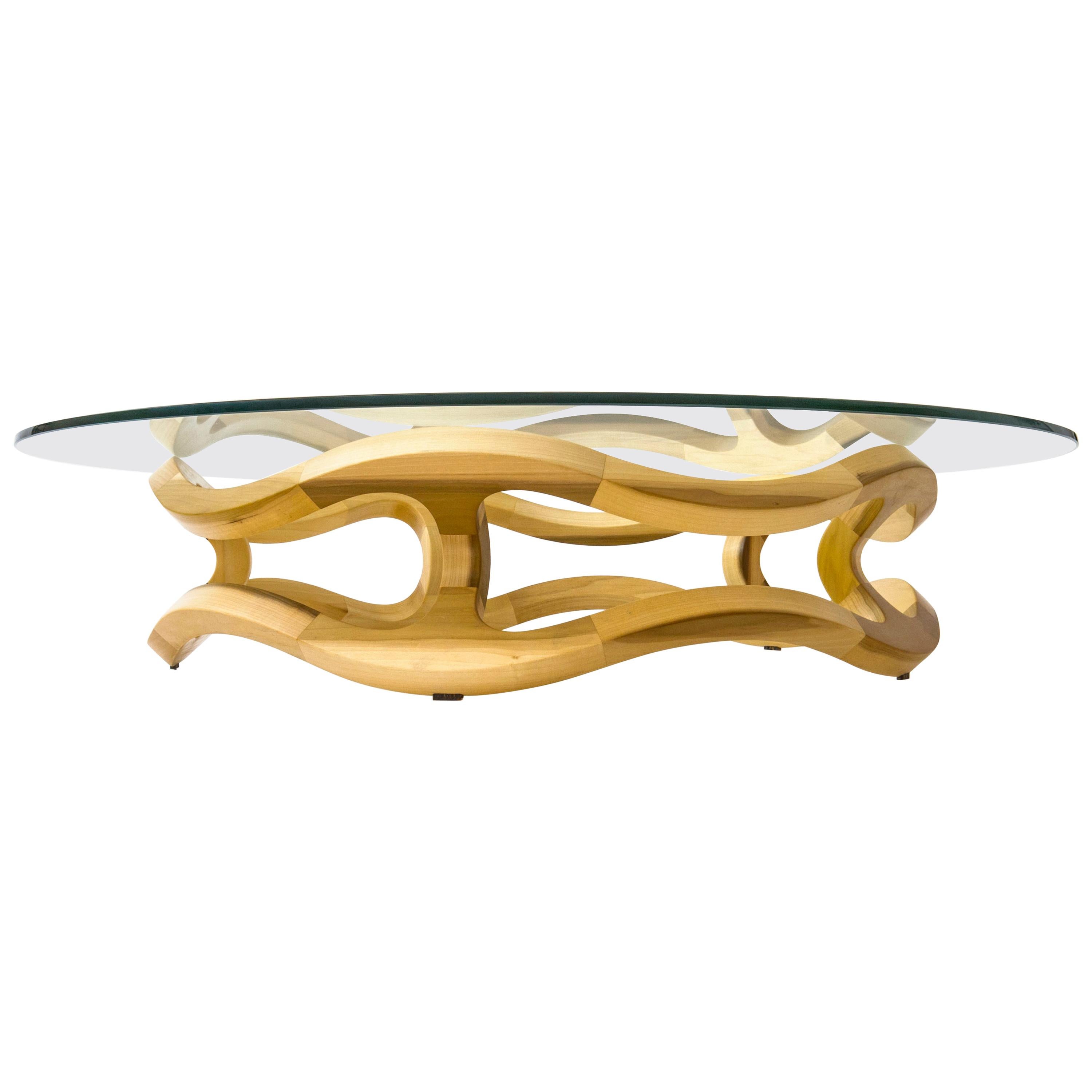 "Flamenca" Contemporary Center Table, Handcrafted in Geometric Poplar Hardwood For Sale