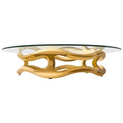 "Flamenca" Contemporary Center Table, Handcrafted in Geometric Poplar Hardwood