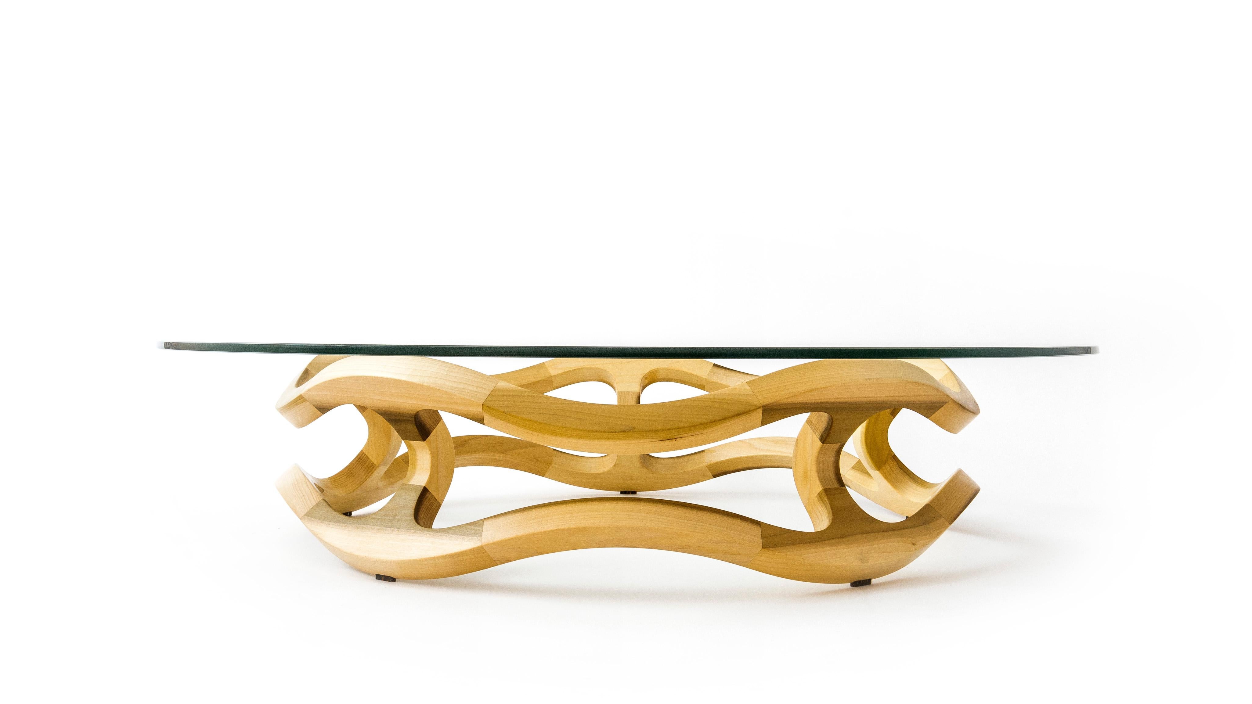 Flamenca, Geometric Sculptural Center Table Made of Solid Wood by Pedro Cerisola For Sale 5