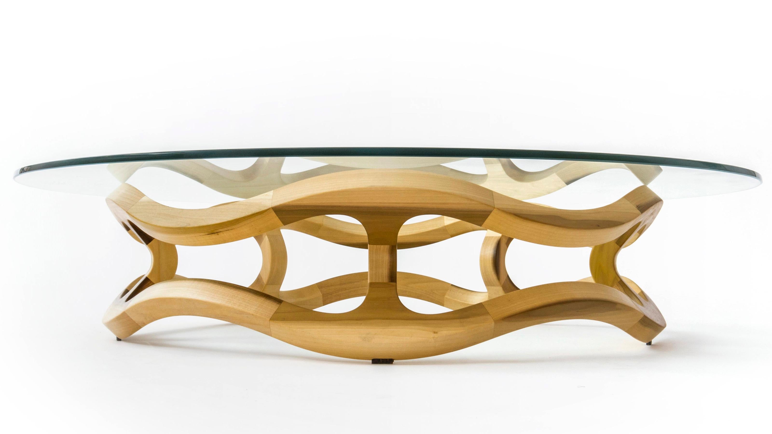 Flamenca, Geometric Sculptural Center Table Made of Solid Wood by Pedro Cerisola For Sale 7