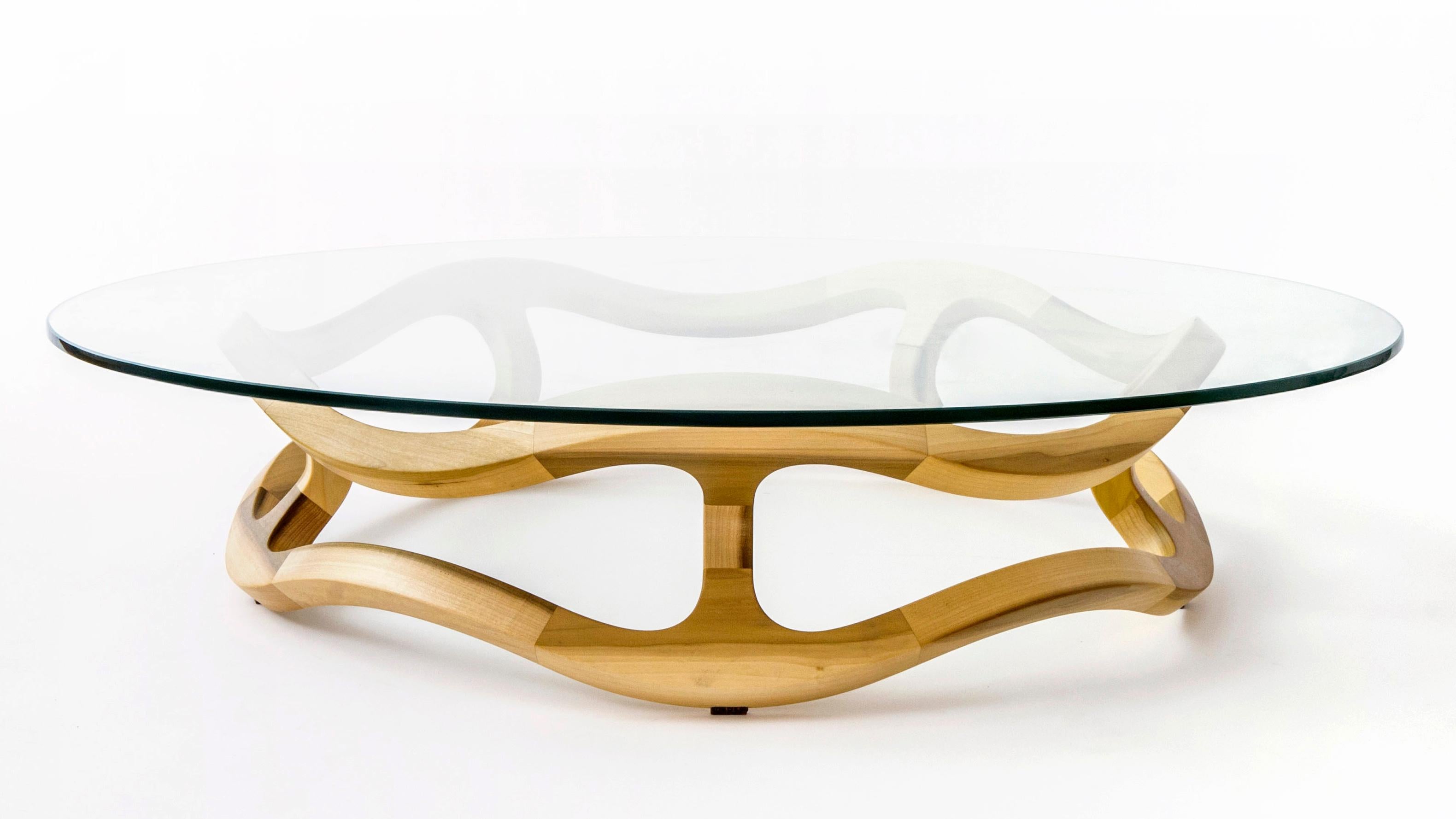 Mexican Flamenca, Geometric Sculptural Center Table Made of Solid Wood by Pedro Cerisola For Sale
