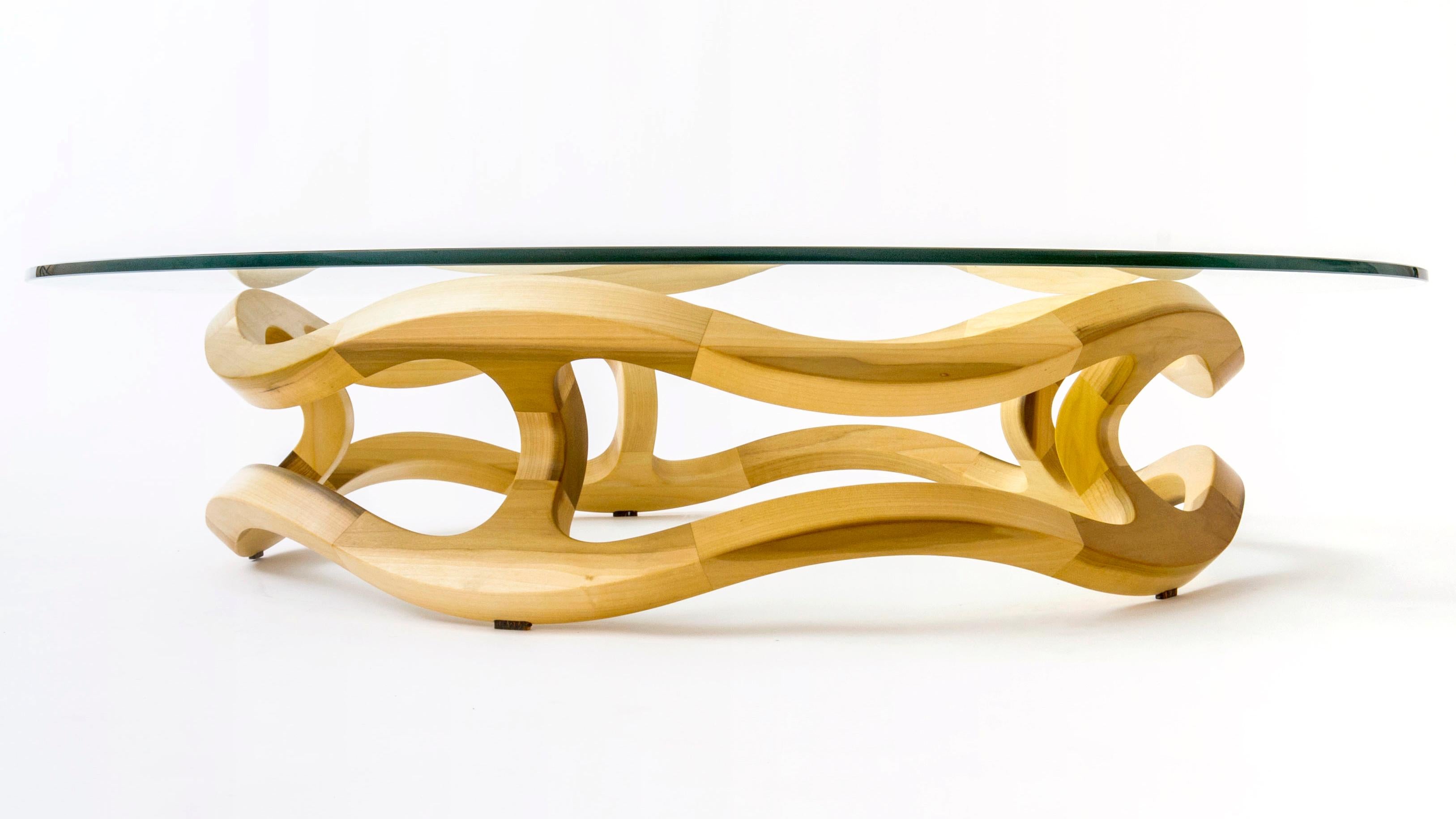 Contemporary Flamenca, Geometric Sculptural Center Table Made of Solid Wood by Pedro Cerisola For Sale