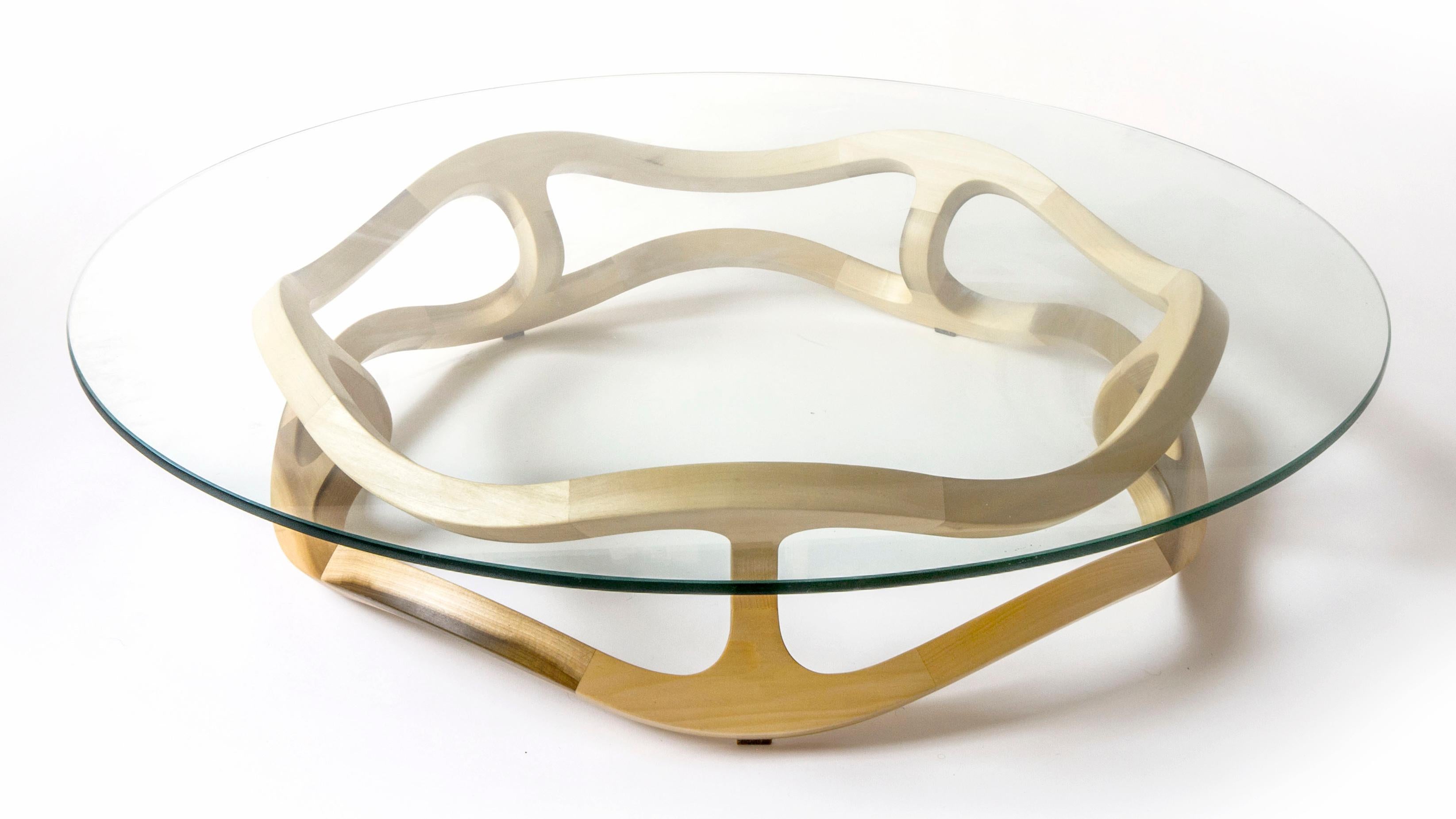 Flamenca, Geometric Sculptural Center Table Made of Solid Wood by Pedro Cerisola For Sale 2