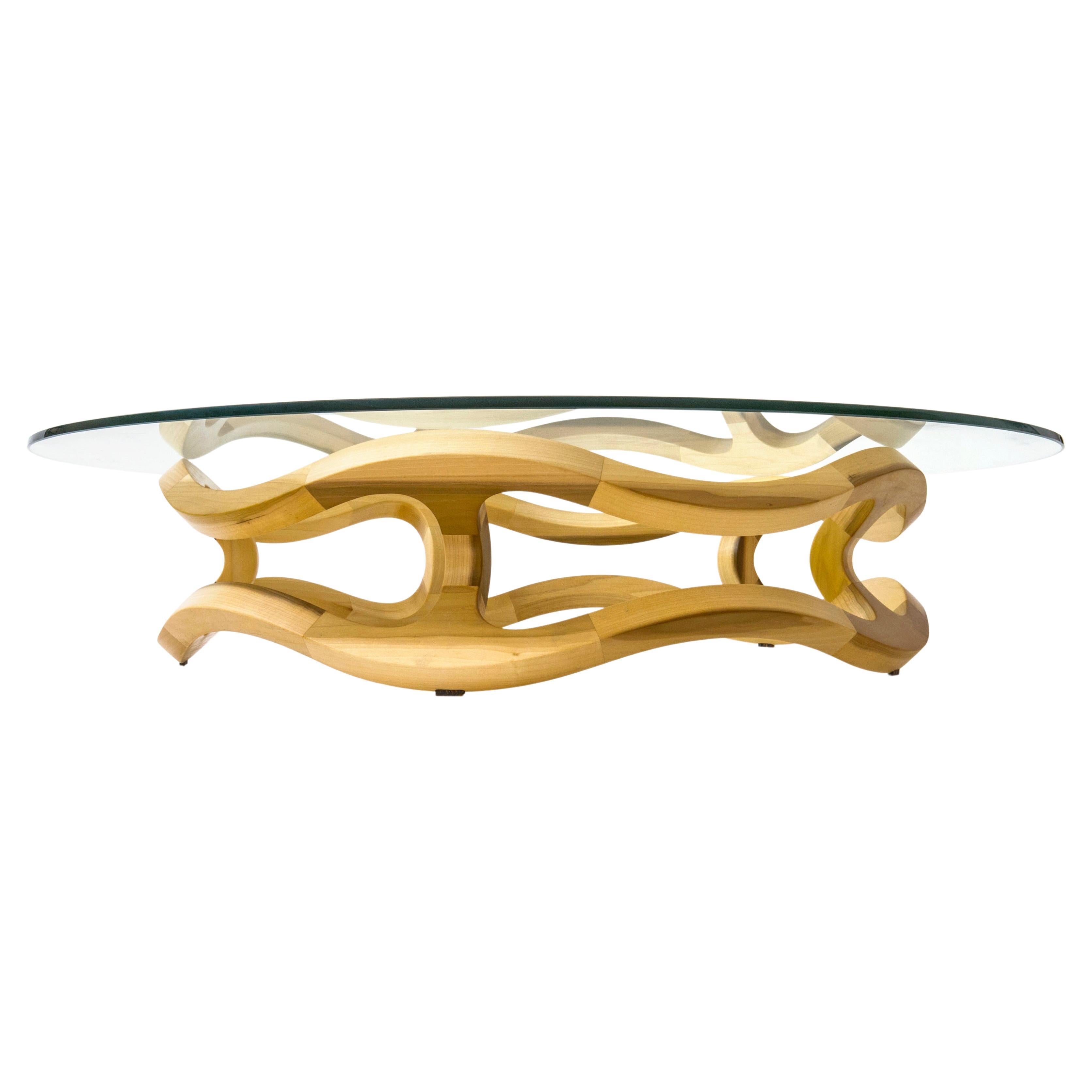Flamenca, Geometric Sculptural Center Table Made of Solid Wood by Pedro Cerisola For Sale