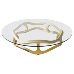 Contemporary Wood and Glass Top Center Table in Poplar Wood from Mexico