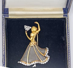 Flamenco Dancer Brooch Diamonds 18K Yellow Gold Box, 1940