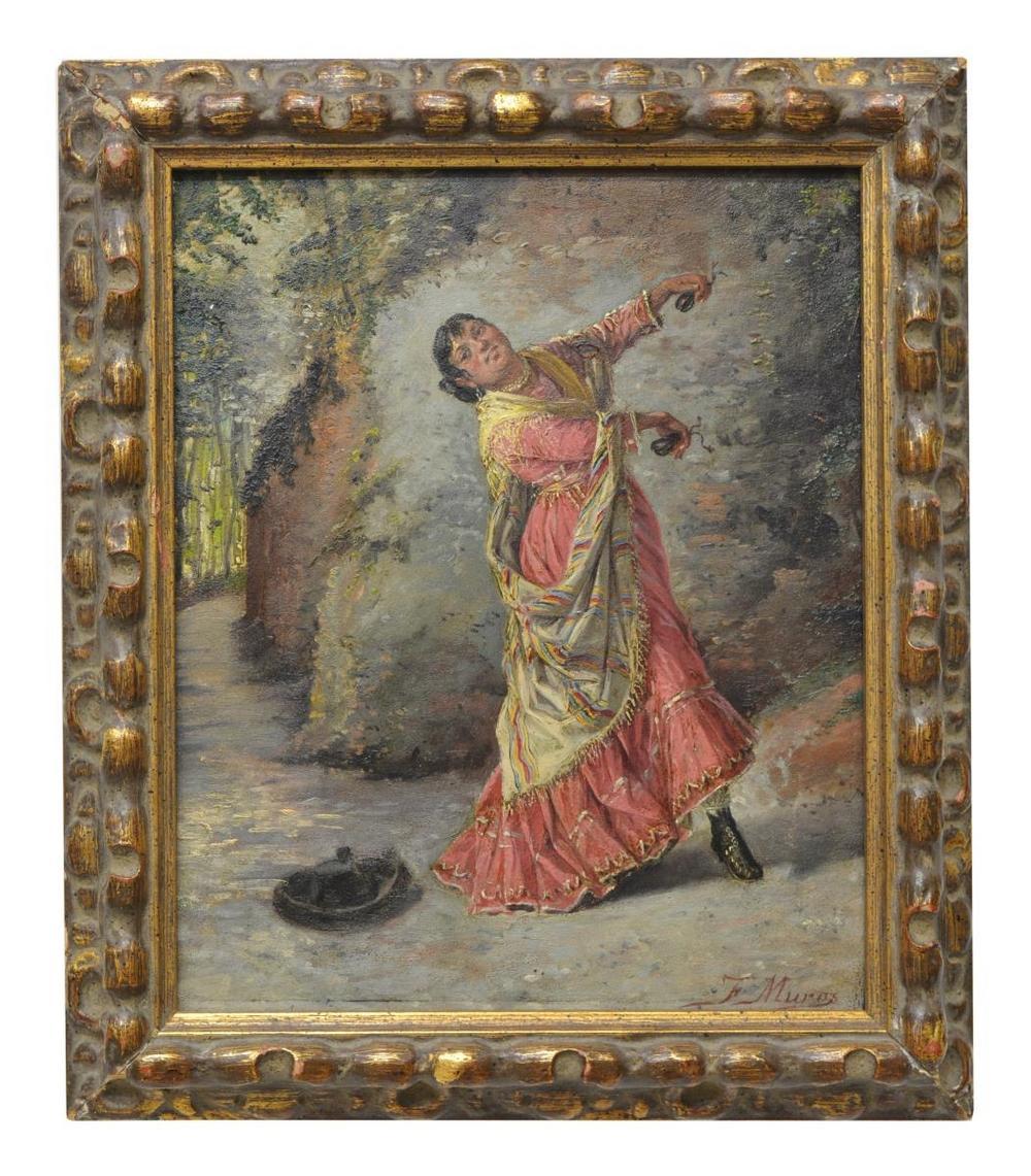 Hand-Painted Flamenco Dancer by Francisco Muros Ubeda (Spanish 1836-1917) For Sale