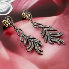 Flames Silver Chandelier Earrings With Pave Diamonds