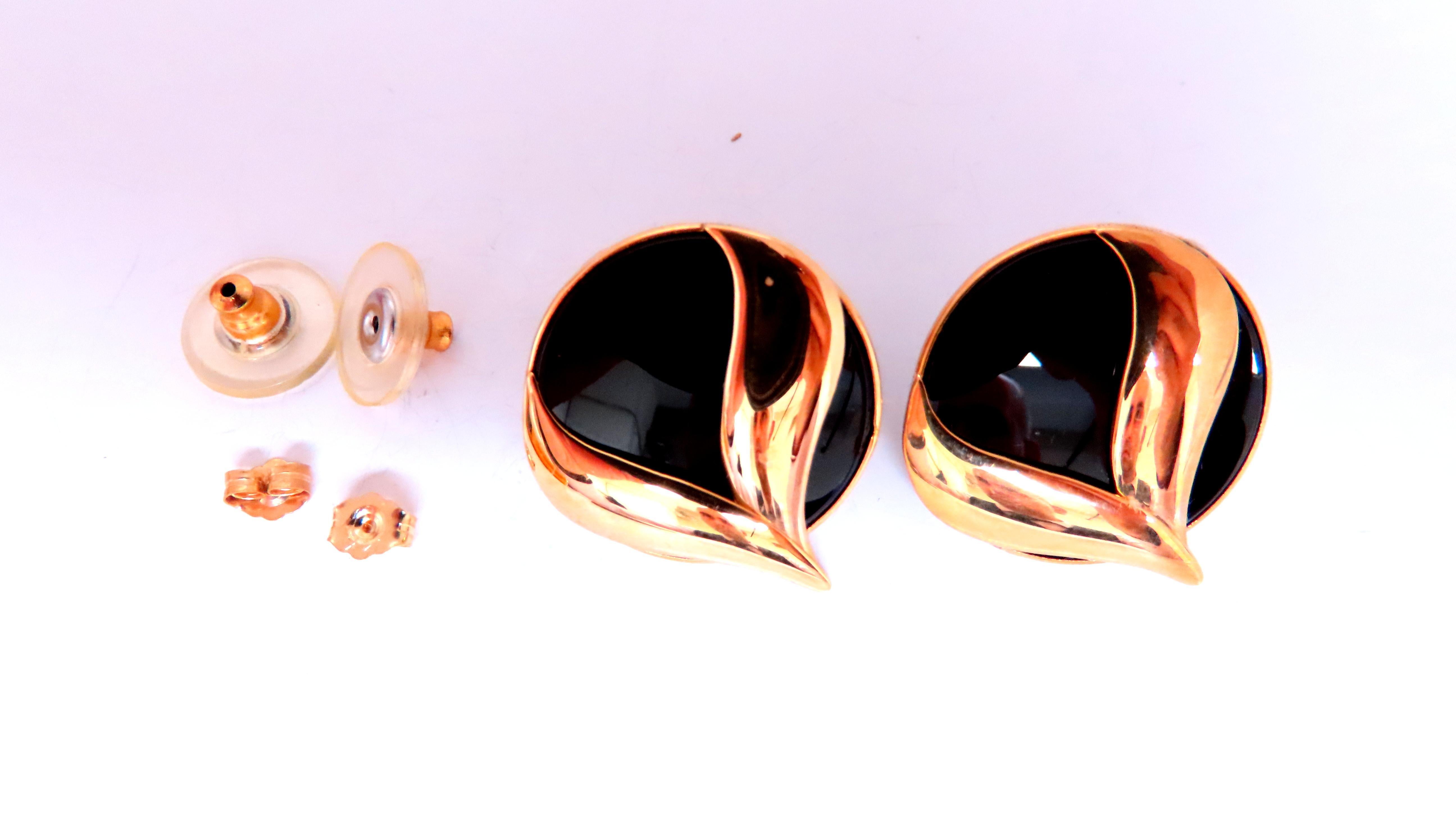 Modern Flaming Black Onyx Retro Mod Earrings 14kt 25475 For Sale