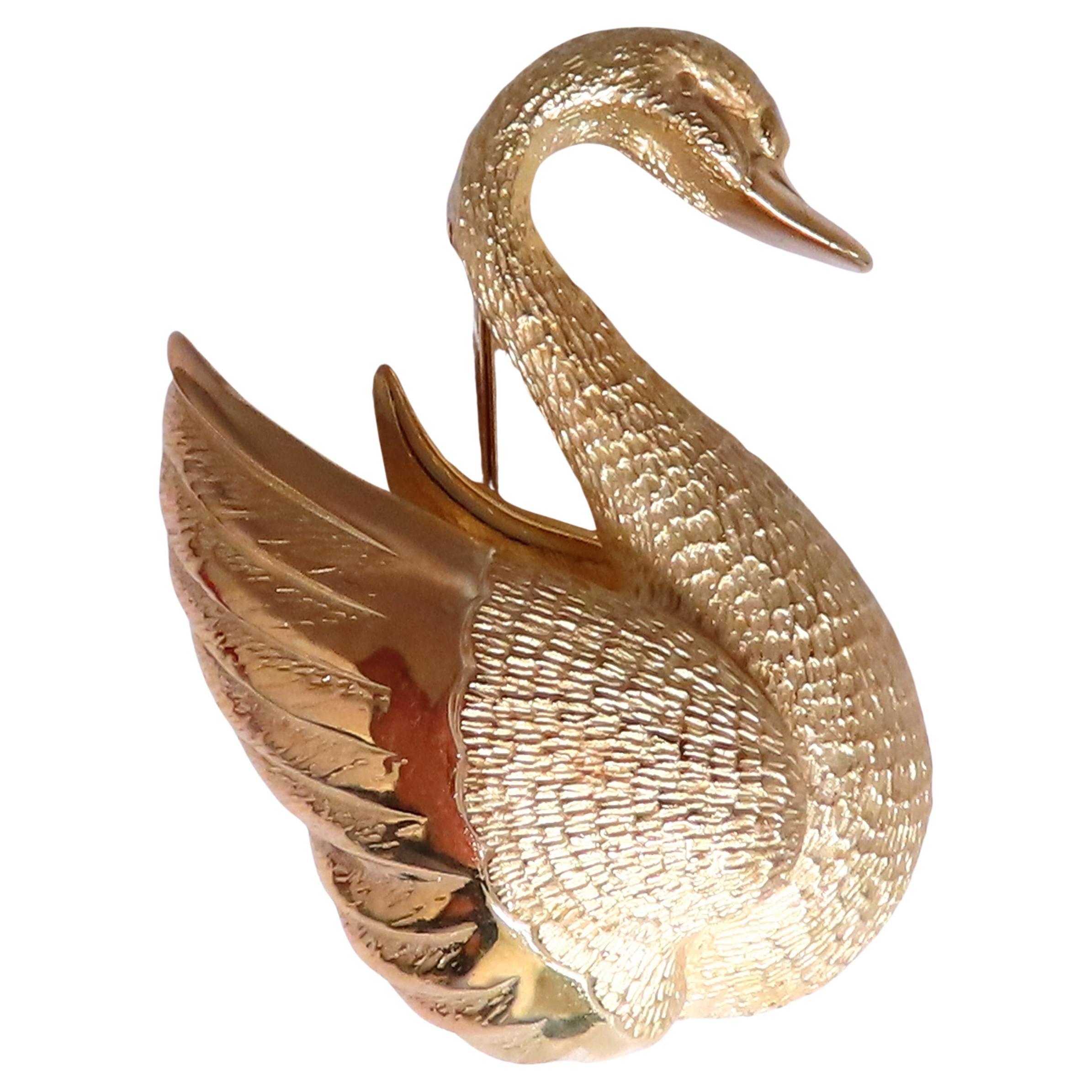Cisne de oro flamígero de 18 quilates Alfiler de bodegón 3D 12561