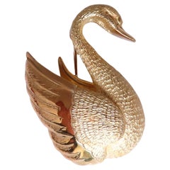 Cigno d'oro fiammeggiante 18kt 3D Natura morta spilla 12561