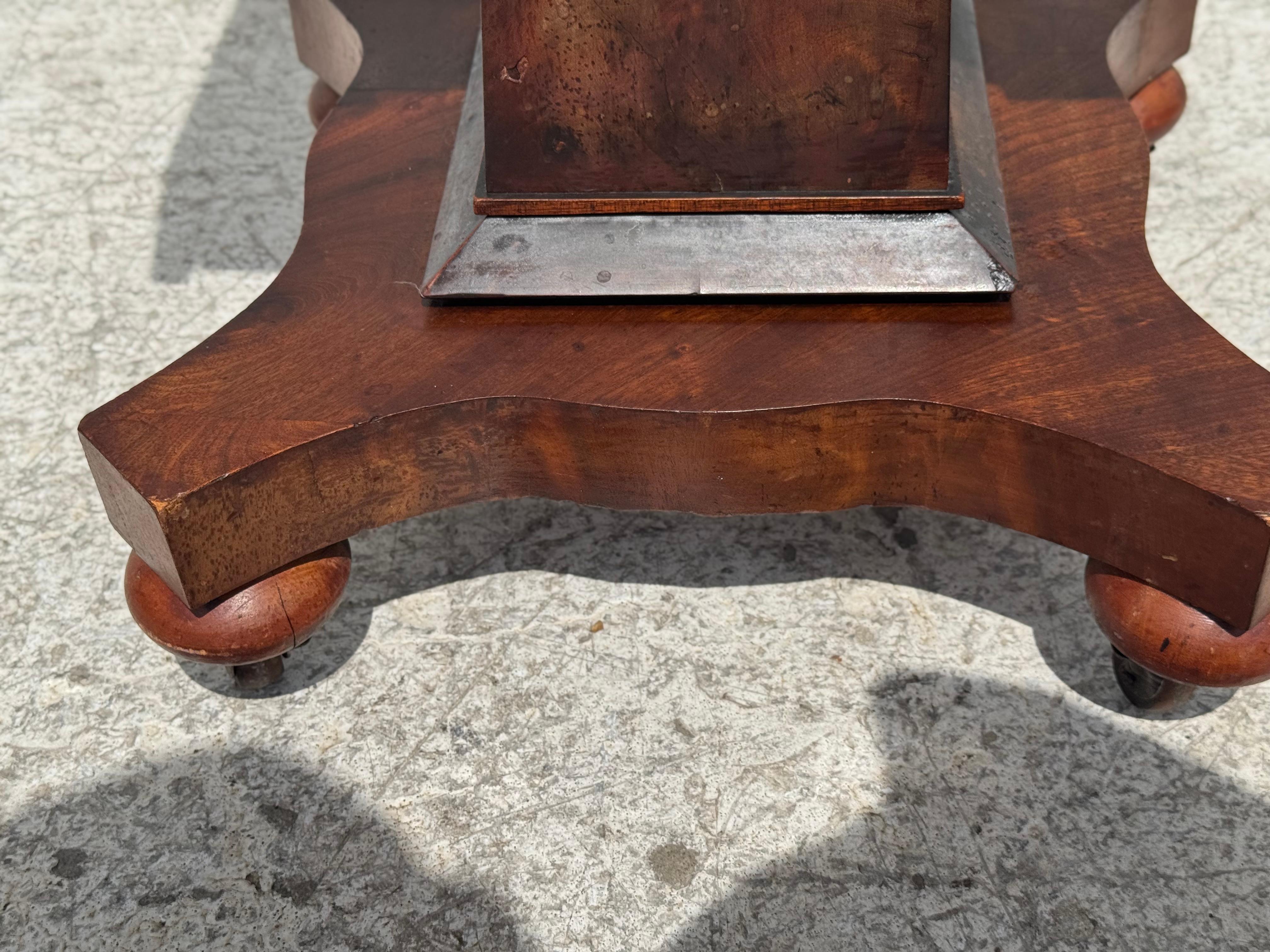 Flaming Mahogany Empire Revival Drop Leaf Sewing Table by Scheide For Sale 1