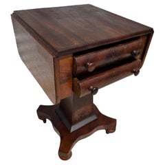 Flaming Mahogany Empire Revival Drop Leaf Sewing Table by Scheide