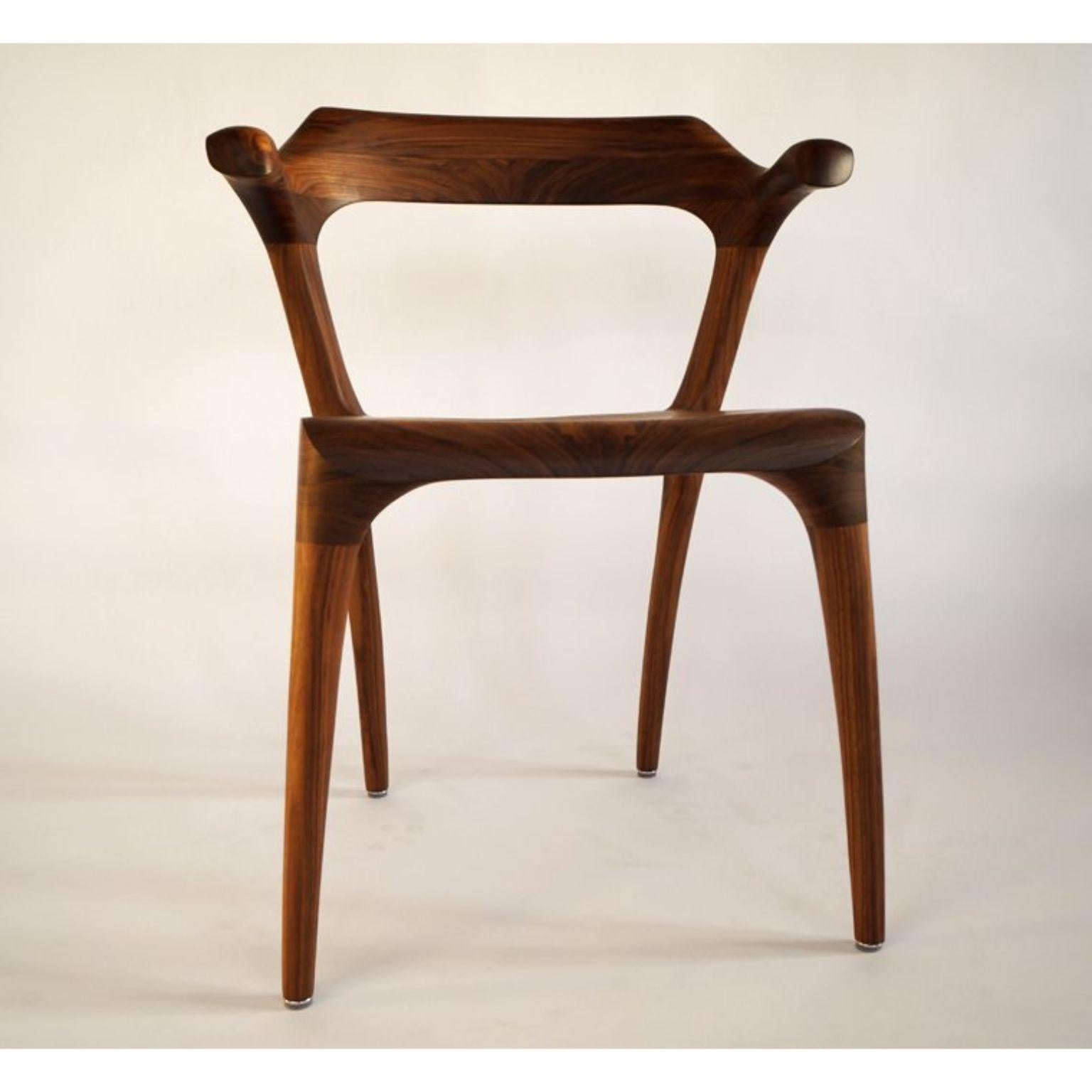Flamingo Beak dining room chair handcrafted and designed by Morten Stenbaek
2015
Dated 
Signed and numbered
Dimensions: W 77 x D 53 x H 58 cm
 Seat 45.5 cm
Materials: Walnut, linseed oil finish

Flamingo has organic design with ergonomic