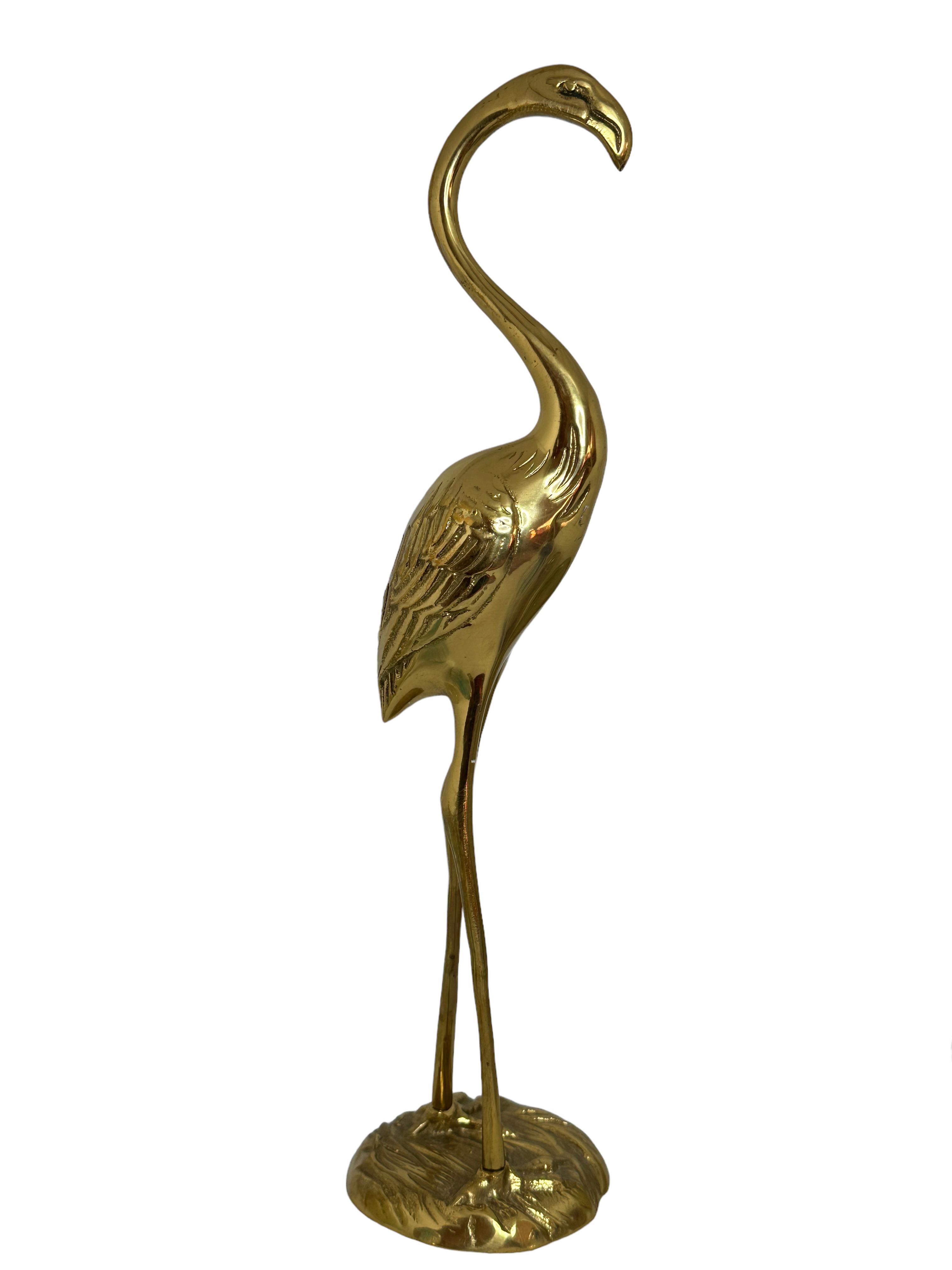 Mid-Century Modern Flamingo Bird polished Brass Statue Sculpture Vintage, German 1960s For Sale