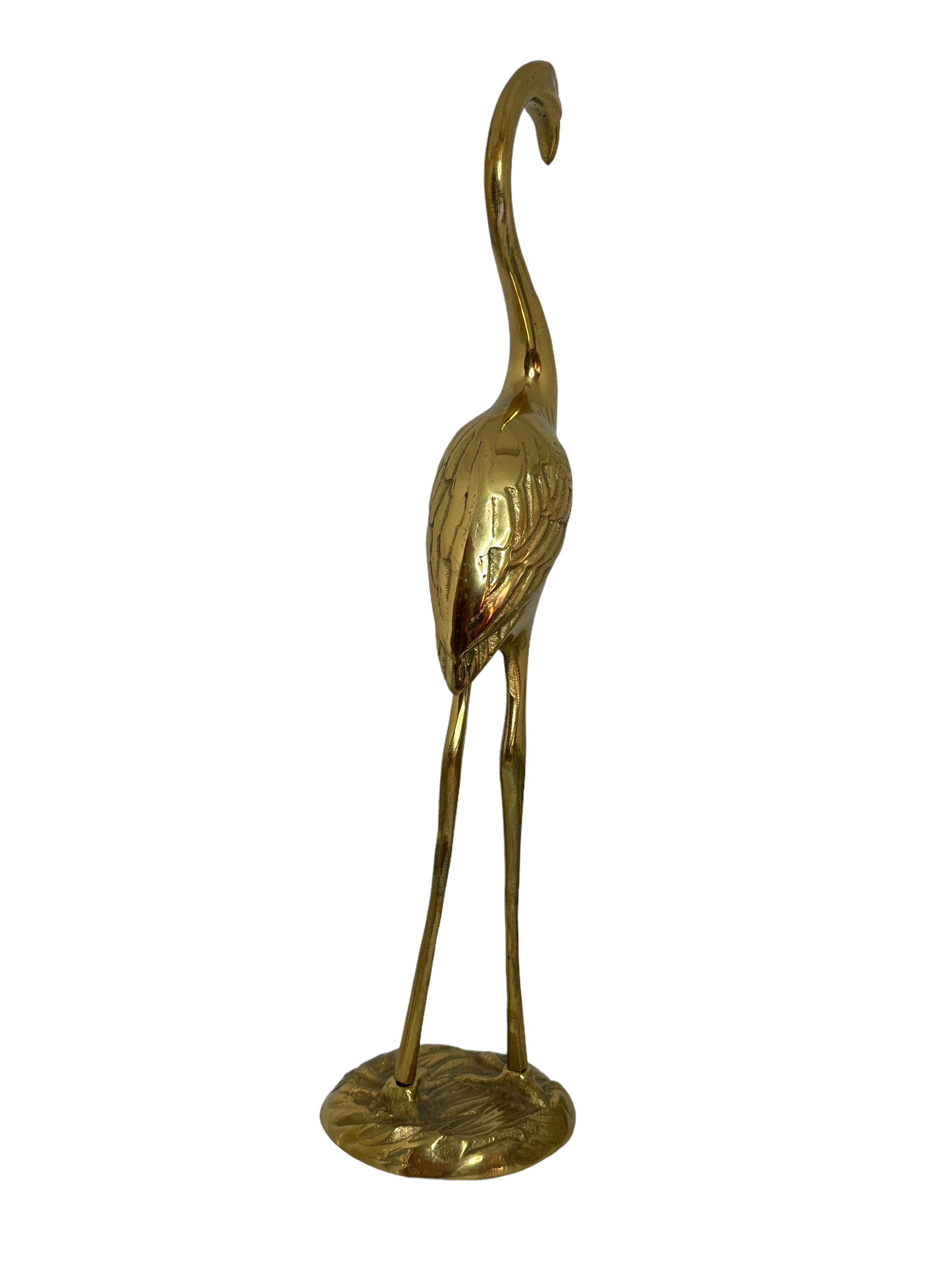Flamingo Bird polished Brass Statue Sculpture Vintage, German 1960s In Good Condition For Sale In Nuernberg, DE