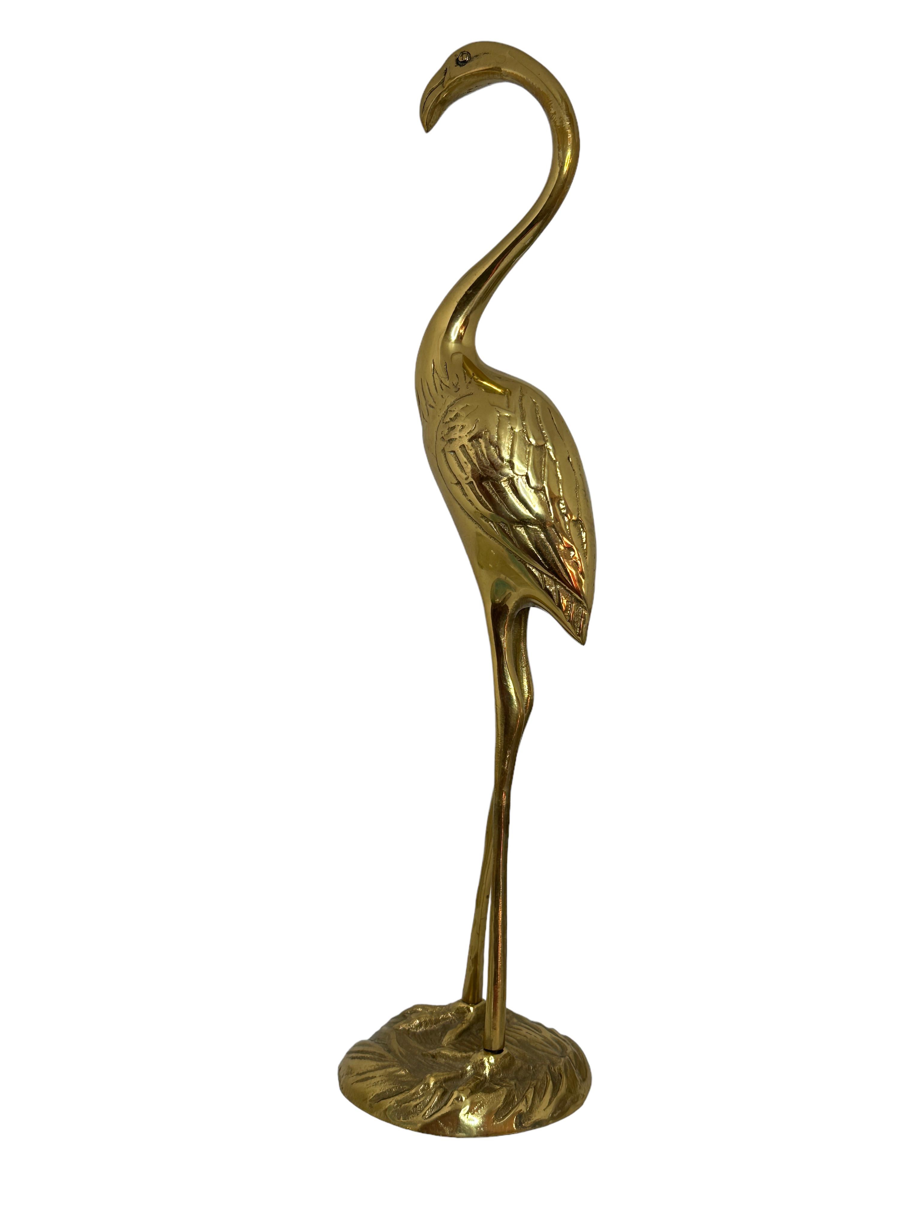 Mid-20th Century Flamingo Bird polished Brass Statue Sculpture Vintage, German 1960s For Sale