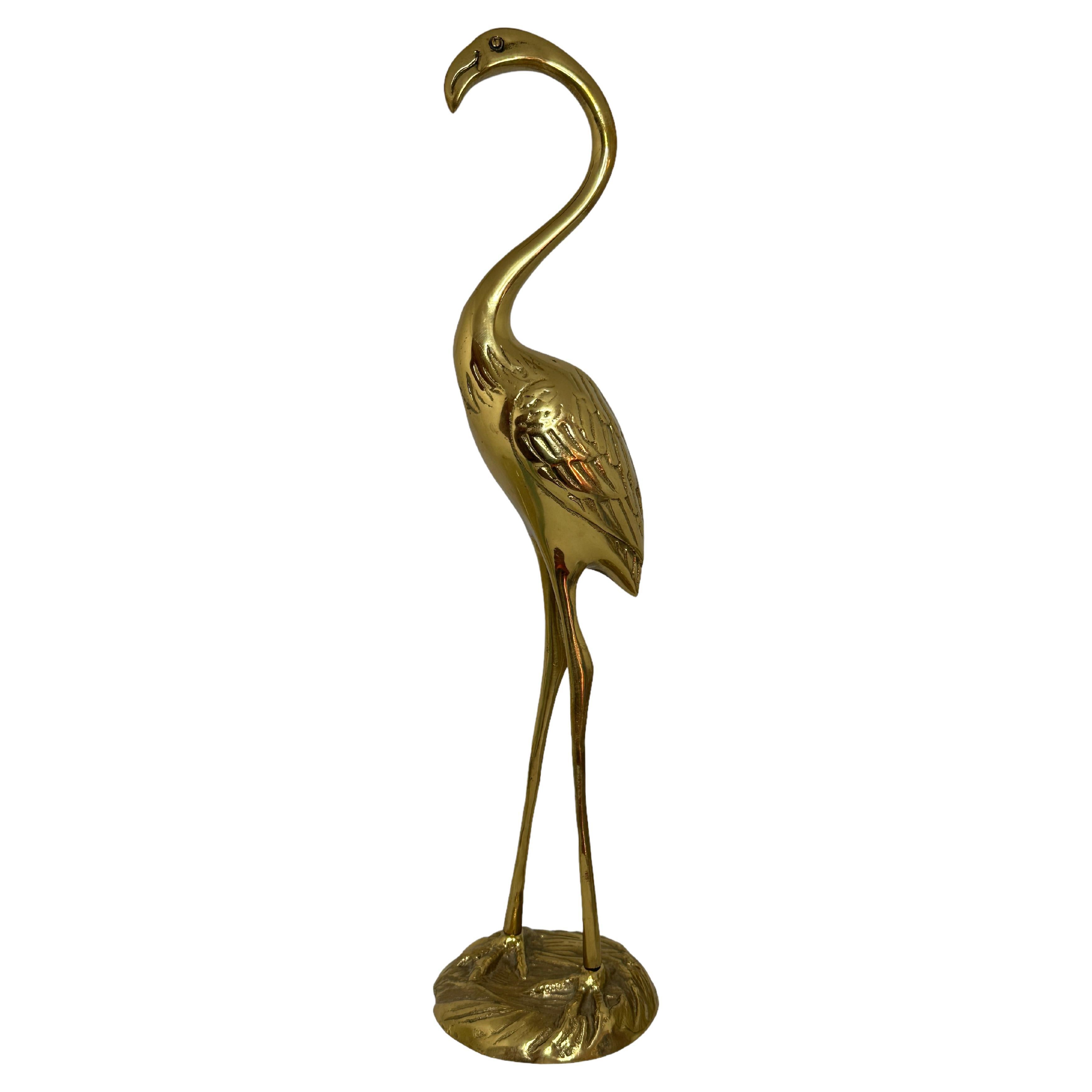 Flamingo Bird polished Brass Statue Sculpture Vintage, German 1960s