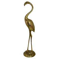 Flamingo Bird polished Brass Statue Sculpture Retro, German 1960s