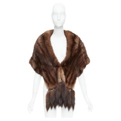 FLAMINGO brown real Russian fur tassel tiered shawl scarf stole