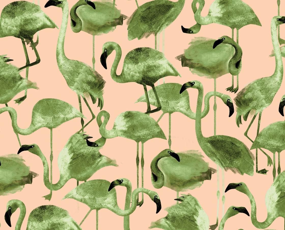 Italian Flamingo Cipria Wallpaper For Sale
