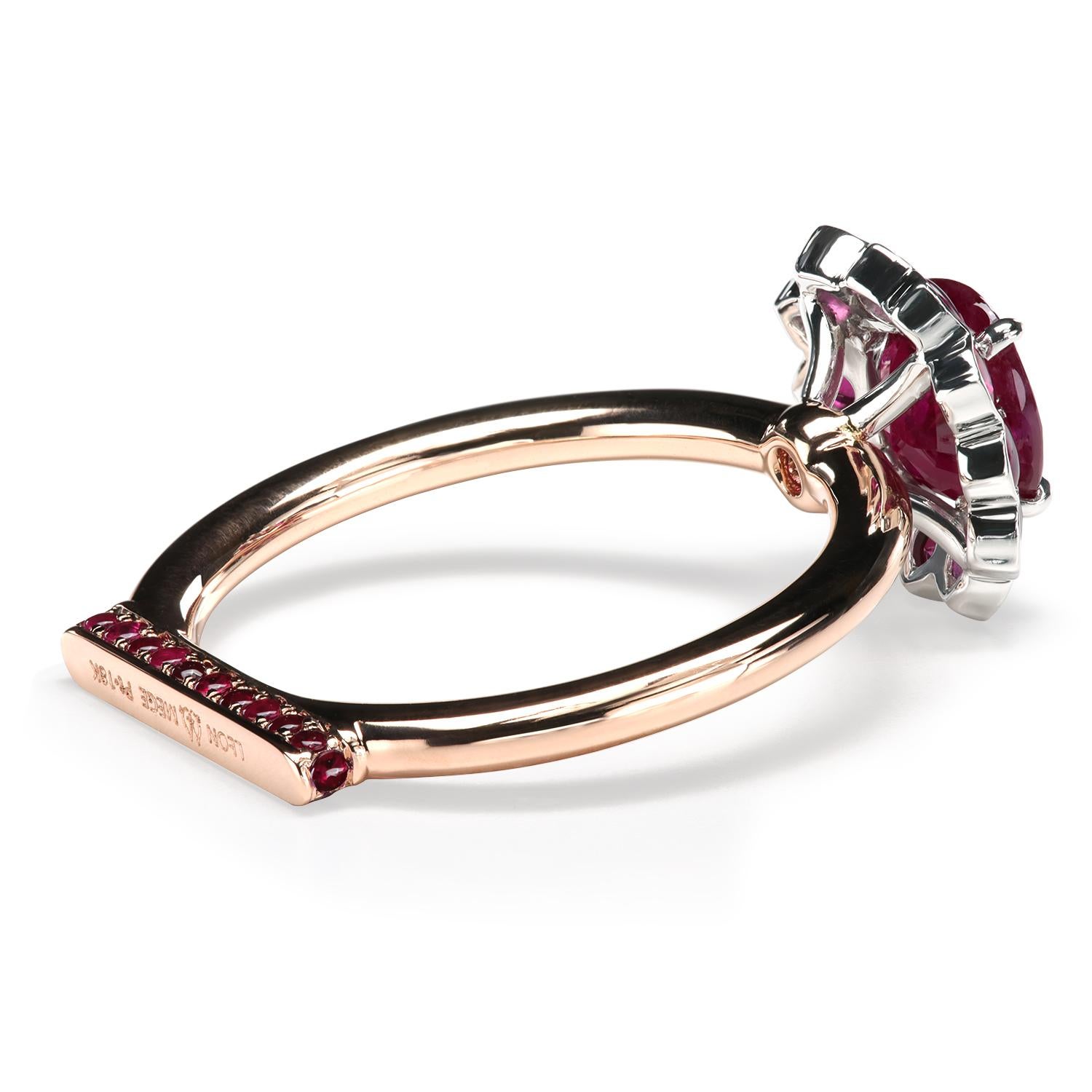 Contemporary Flamingo Collection Ruby Ring in Rose Gold with Ruby Pave by Leon Mege For Sale