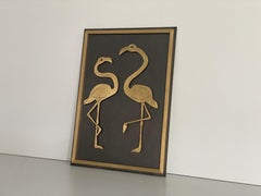 Flamingo Couple Brass and Black Metal Backside Wall Art, 1960s, Germany