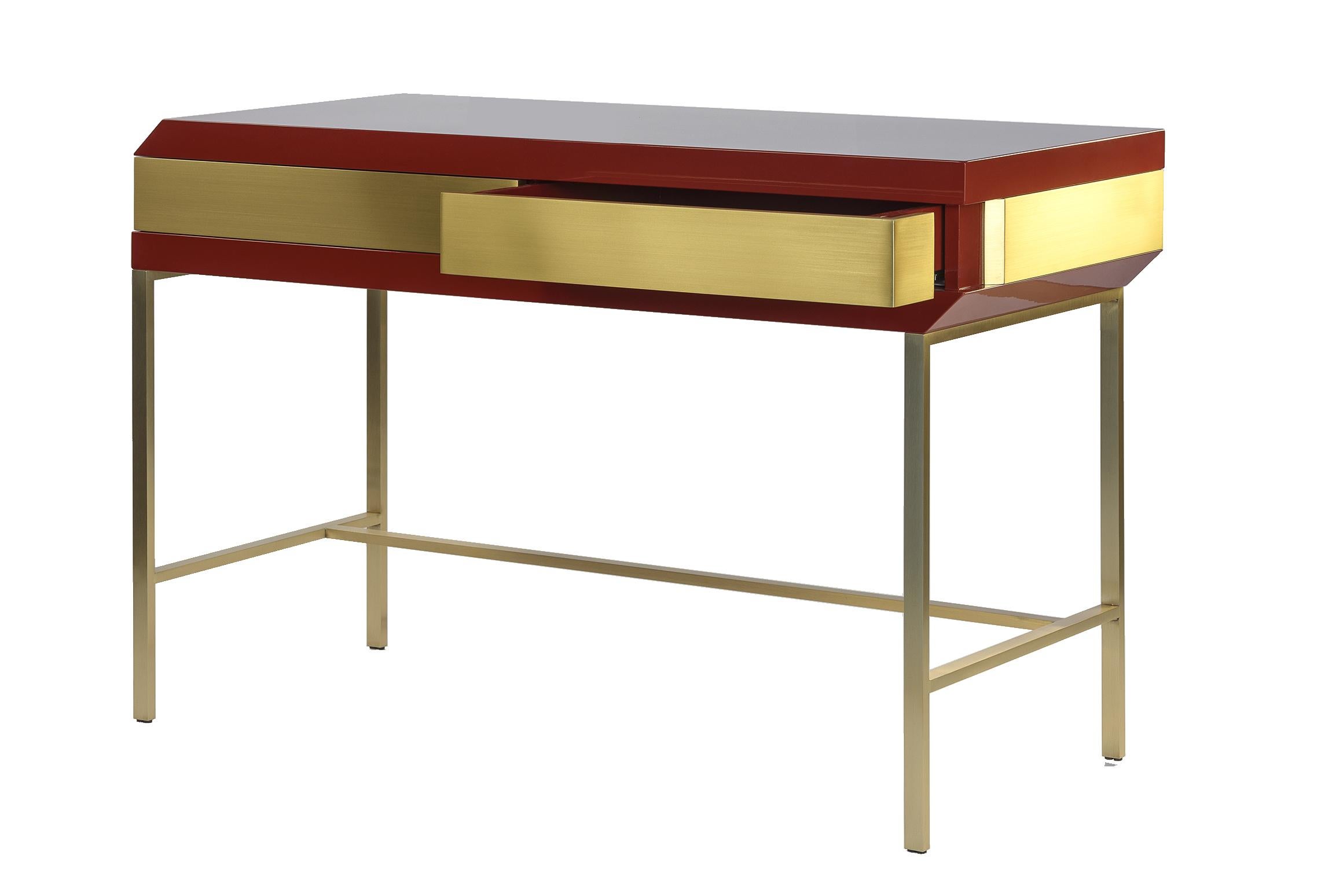 Italian Flamingo Desk Table in Lacquered Wood and Brass For Sale