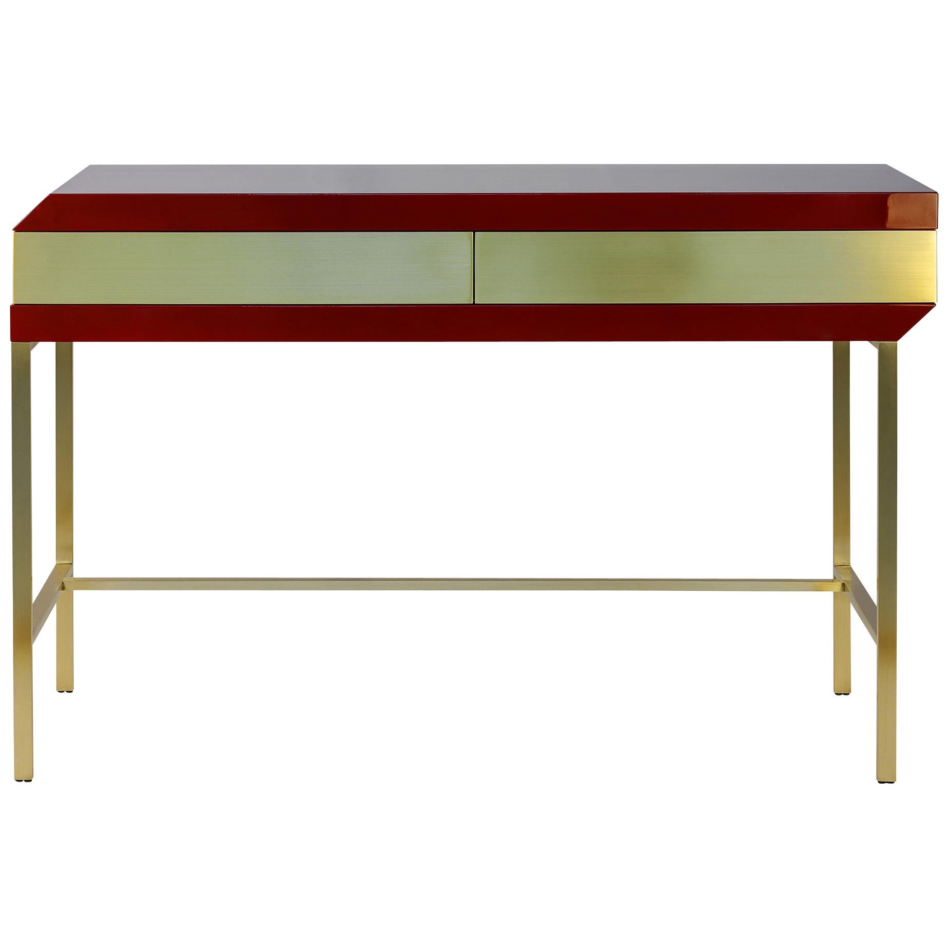 Flamingo Desk Table in Lacquered Wood and Brass For Sale