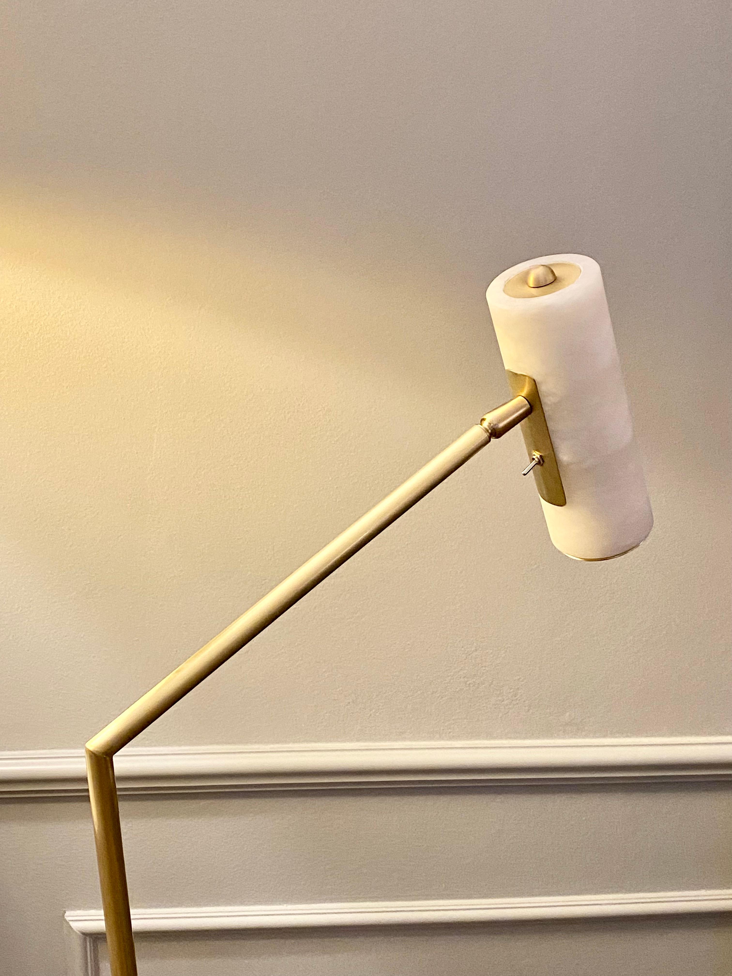 Brushed Elegant Italian Satin Brass and Alabaster Floor Lamp 