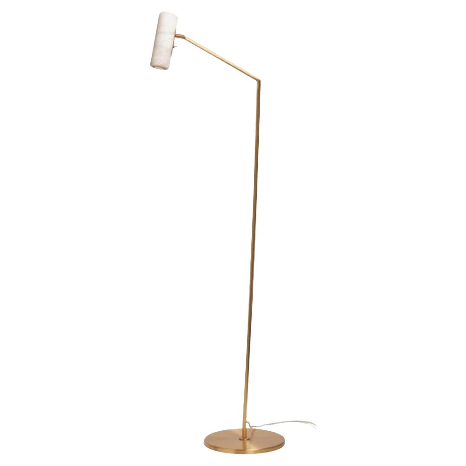 Elegant Italian Satin Brass and Alabaster Floor Lamp "Flamingo" For Sale