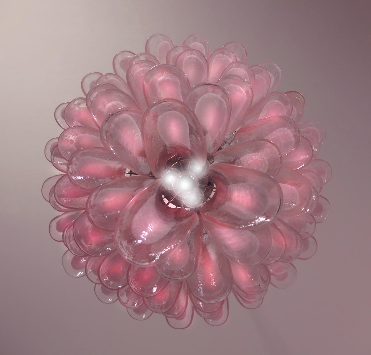 'Flamingo' Italian 75 Petal Chandelier, Murano 3