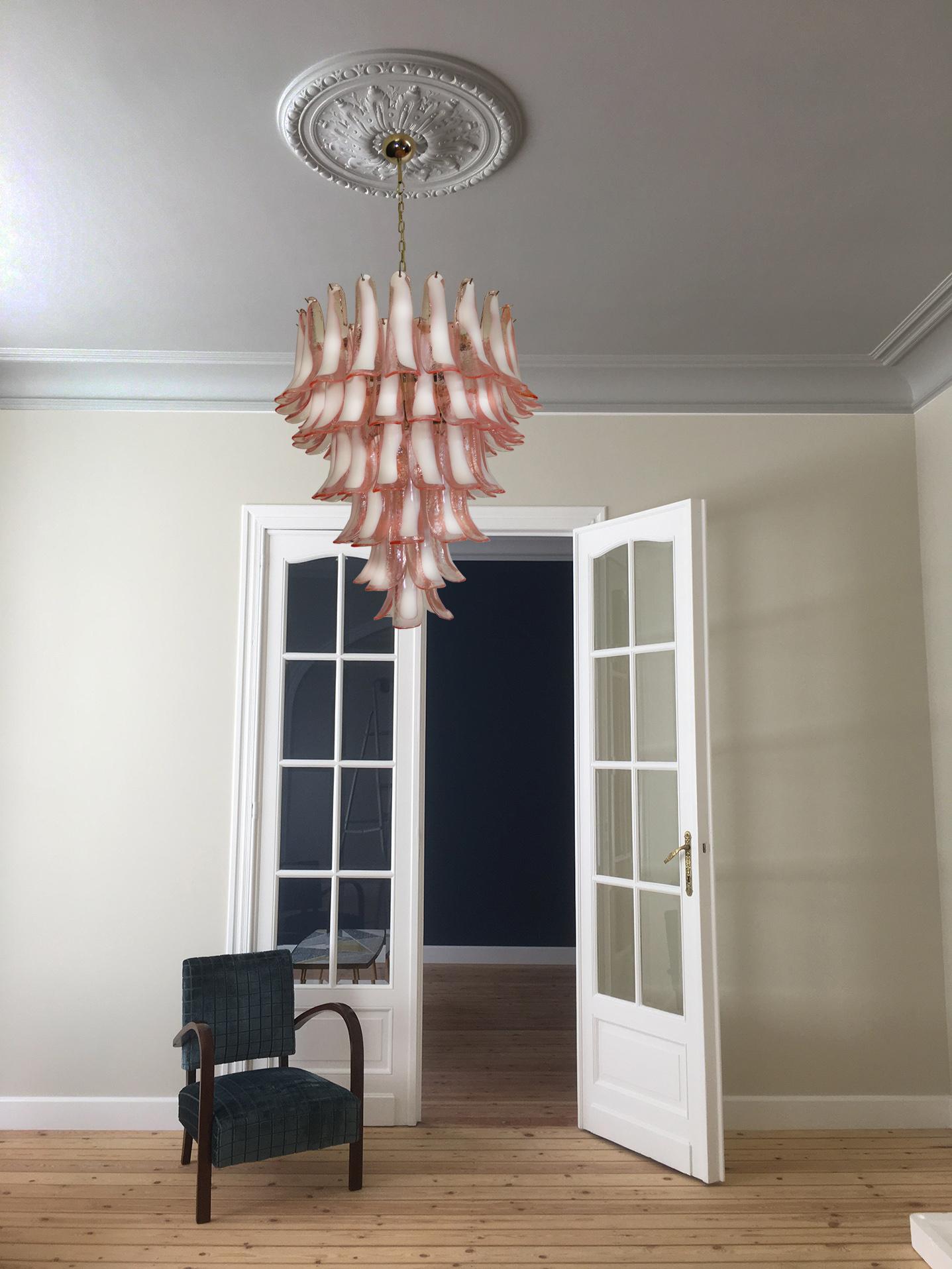 Metal 'Flamingo' Italian 75 Petal Chandelier, Murano