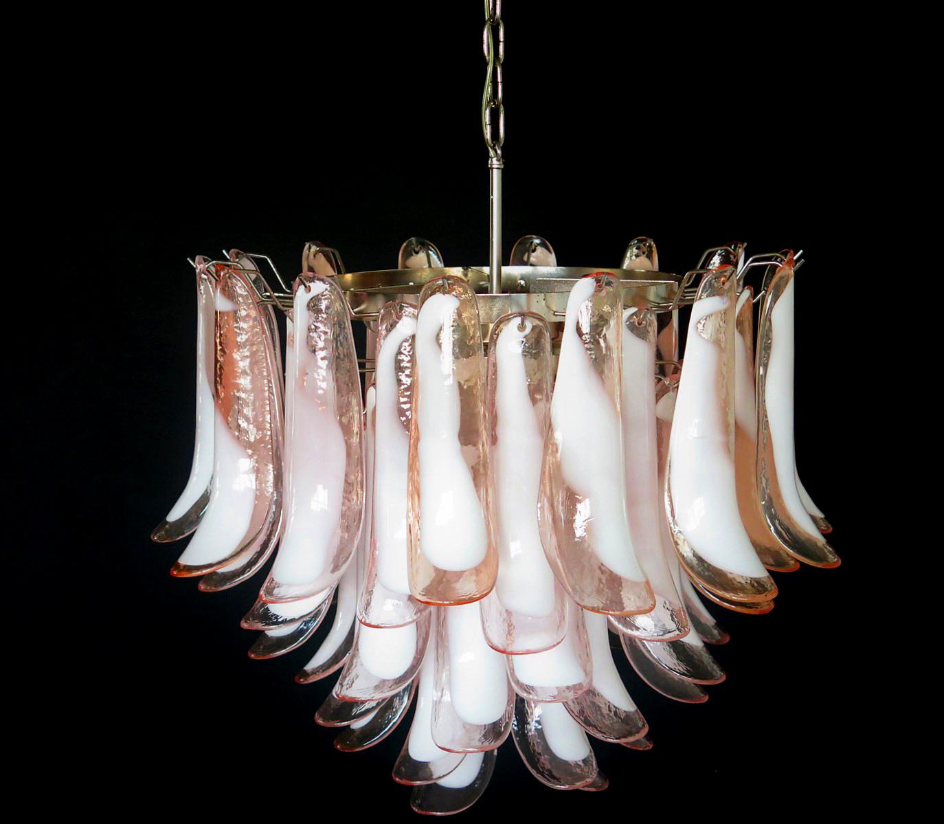 20th Century Flamingo' Italian 53 Pink Petal Chandeliers, Murano