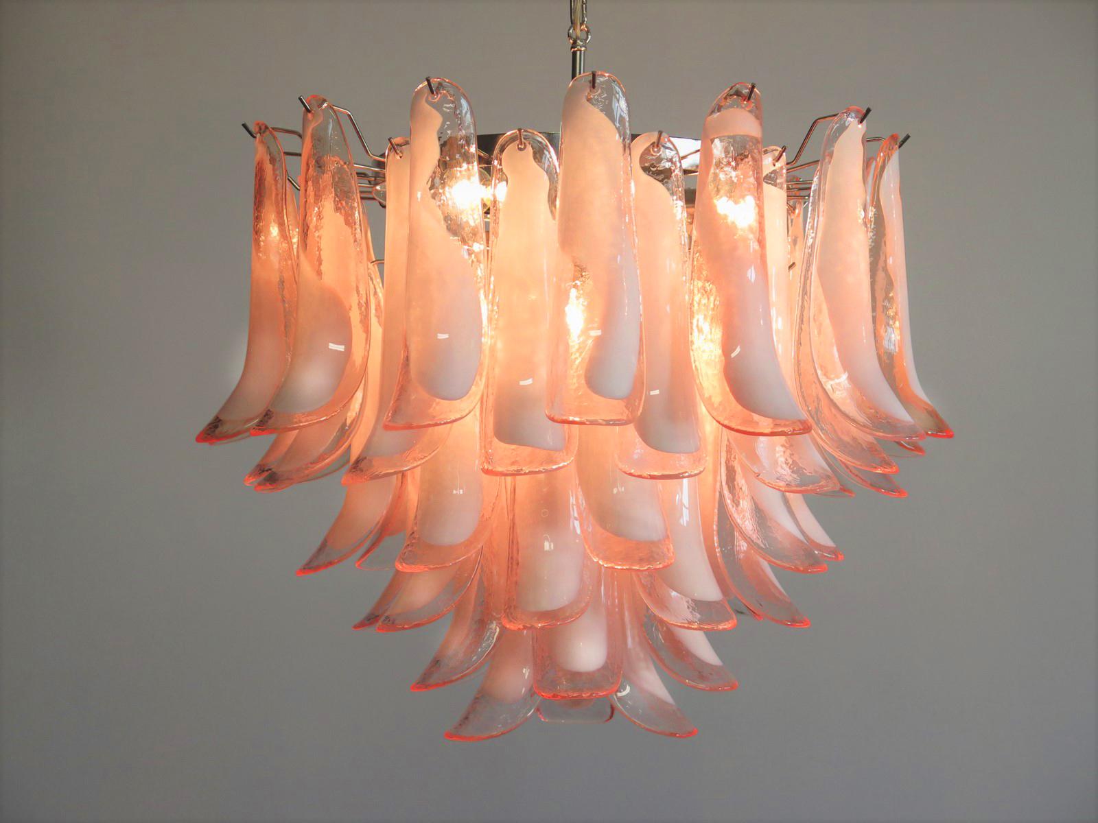 Metal 'Flamingo' Italian Petal Chandeliers, Murano