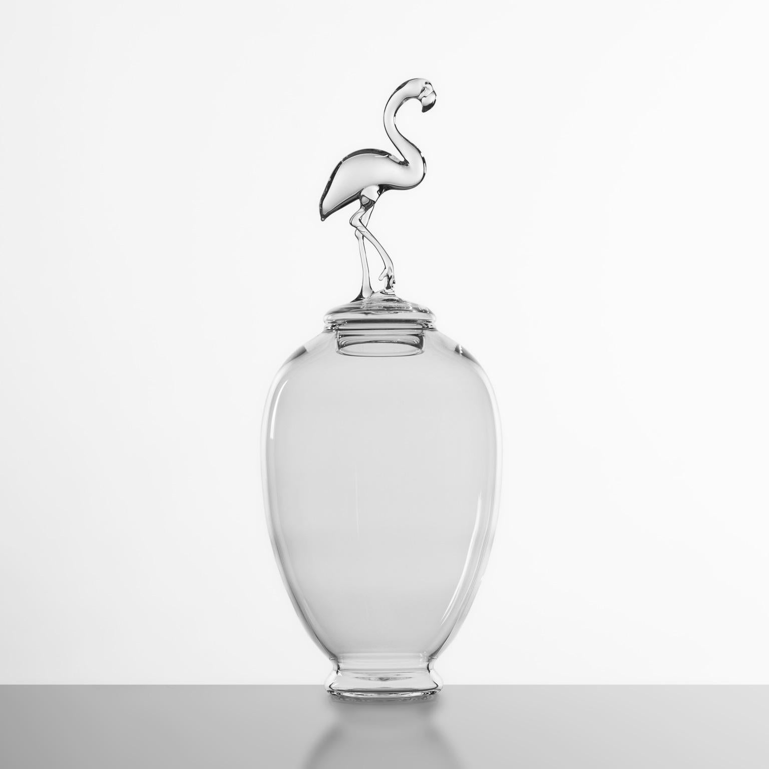 Modern 'Flamingo Jar' Hand Blown Glass Jar by Simone Crestani