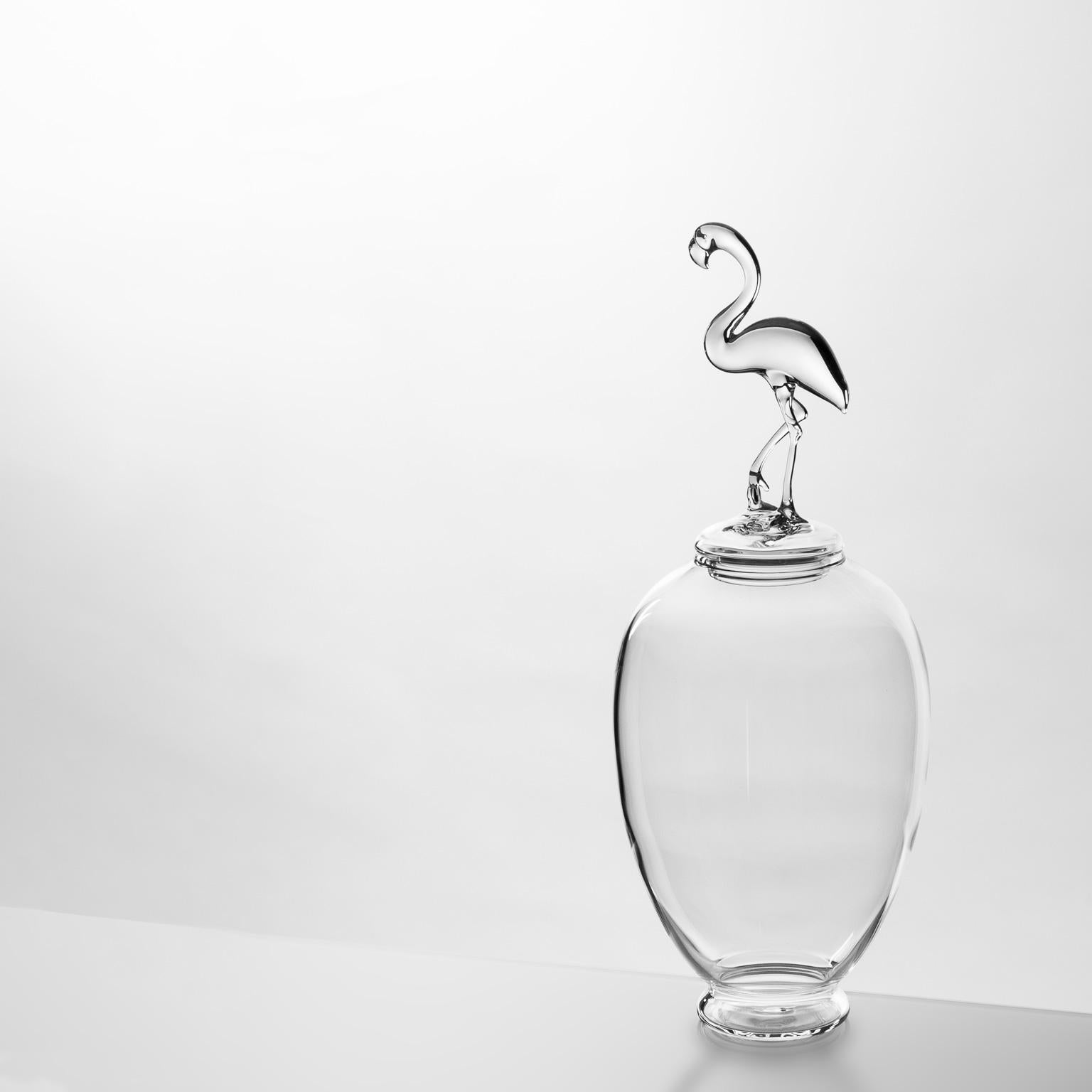 Italian 'Flamingo Jar' Hand Blown Glass Jar by Simone Crestani