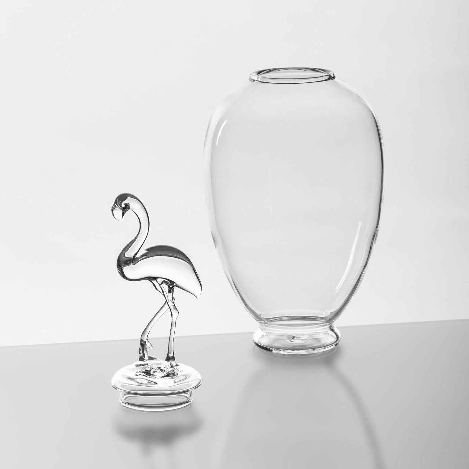 'Flamingo Jar' Hand Blown Glass Jar by Simone Crestani In New Condition In Camisano Vicentino, IT