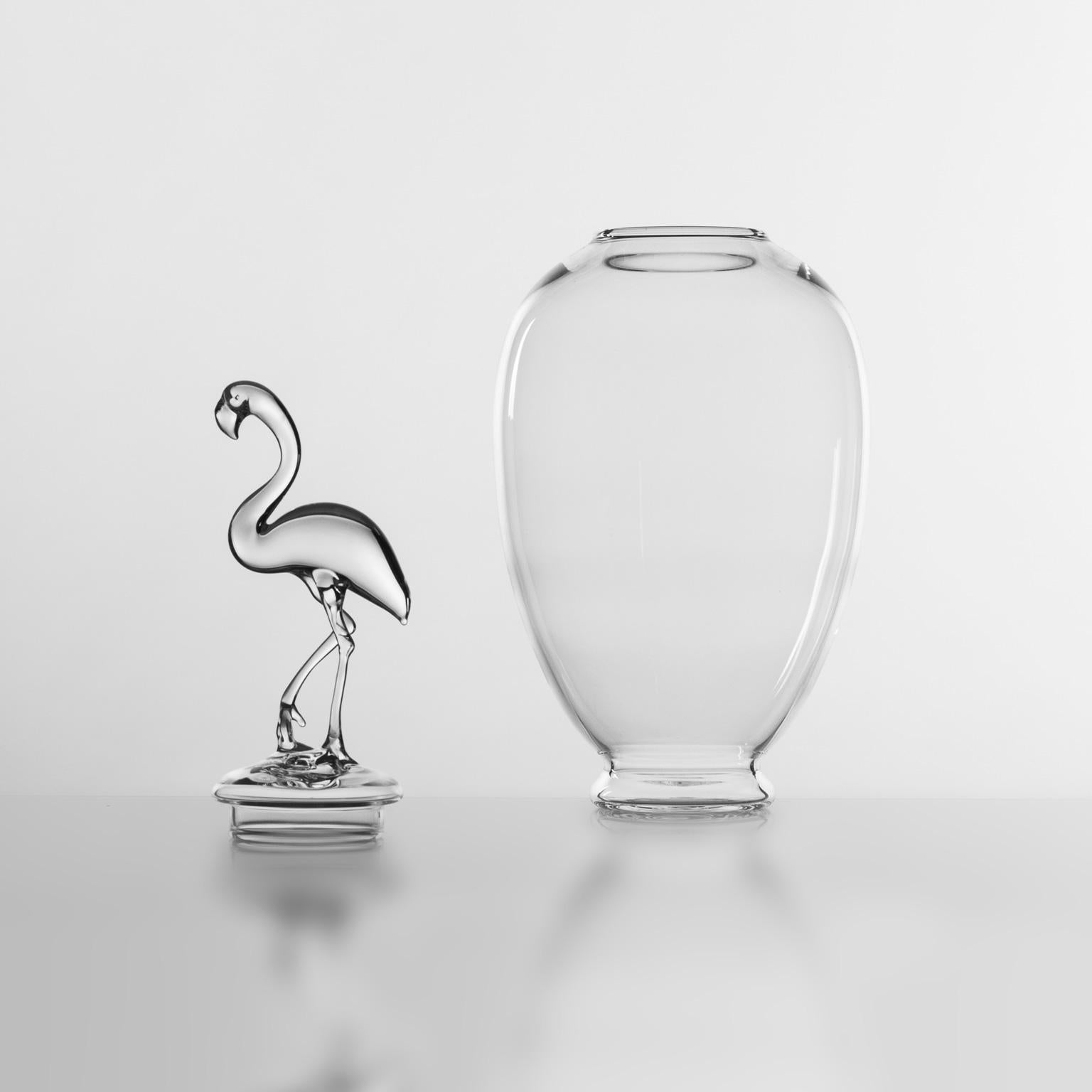 Contemporary 'Flamingo Jar' Hand Blown Glass Jar by Simone Crestani