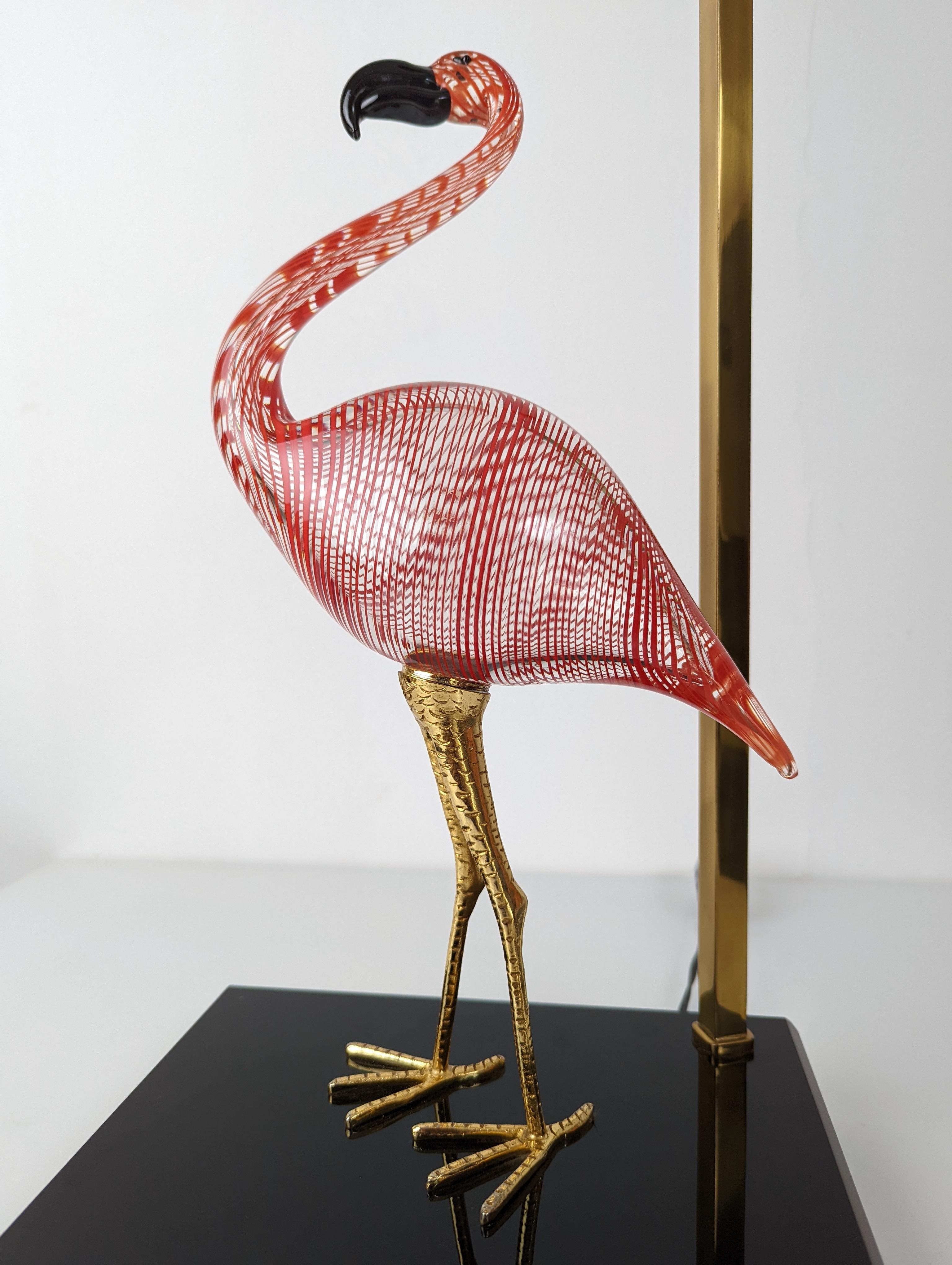 Flamingo Lamp by Licio Zanetti in Murano Glass and Bronze, Signed, 1970s In Good Condition In Benalmadena, ES