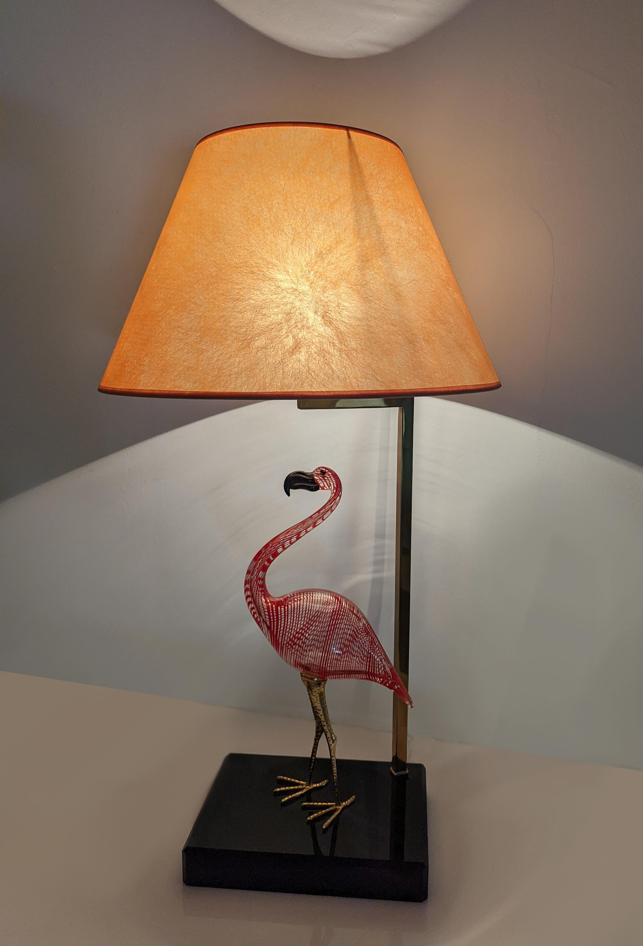 Late 20th Century Flamingo Lamp by Licio Zanetti in Murano Glass and Bronze, Signed, 1970s