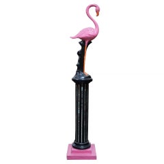 8 Foot Bespoke Flamingo on Roman Column Pedestal Mixed Media Sculpture, 2 Availa