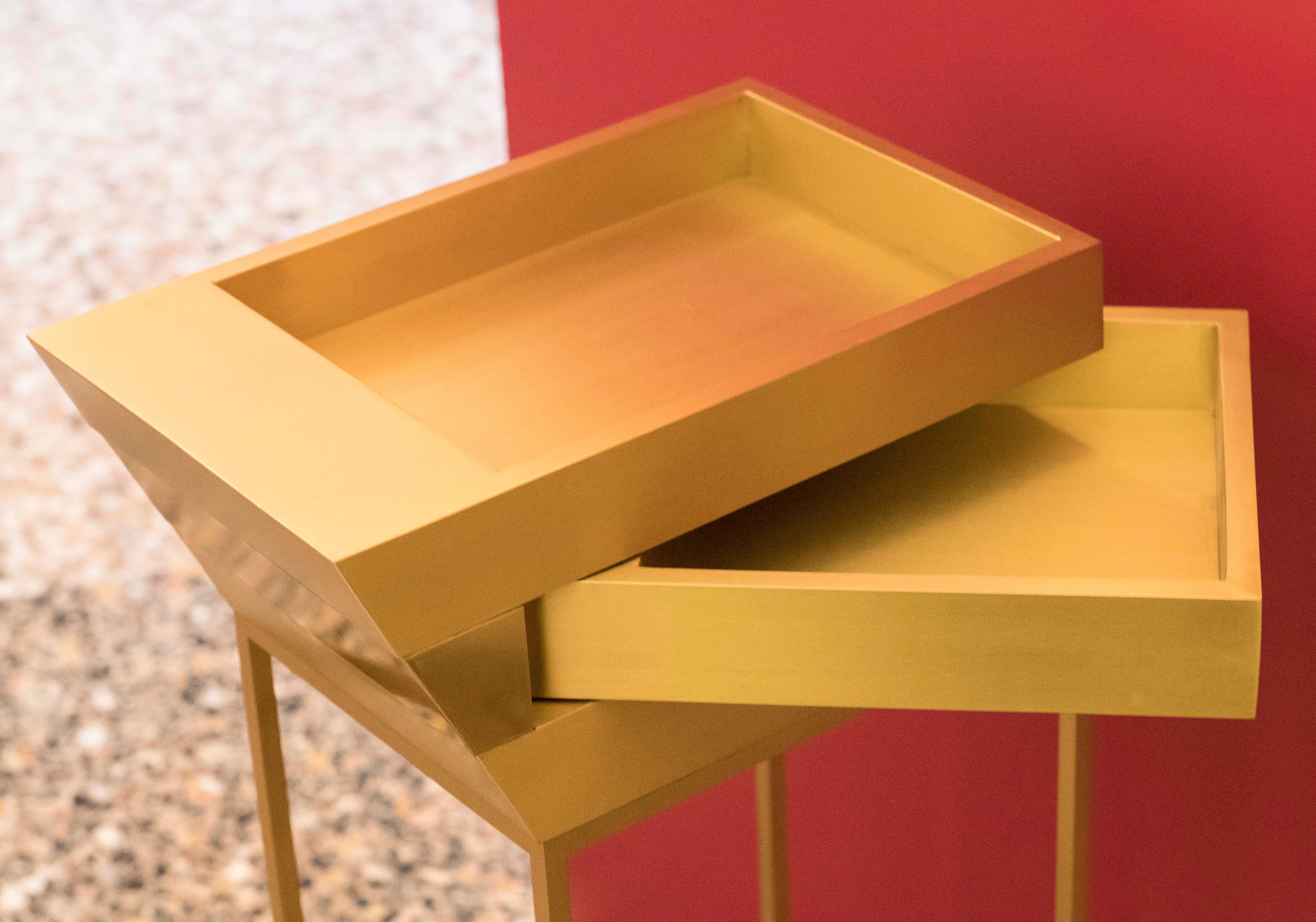 Brushed Flamingo Sculptural Side Table and Storage Unit in Brass with Gold Finish For Sale