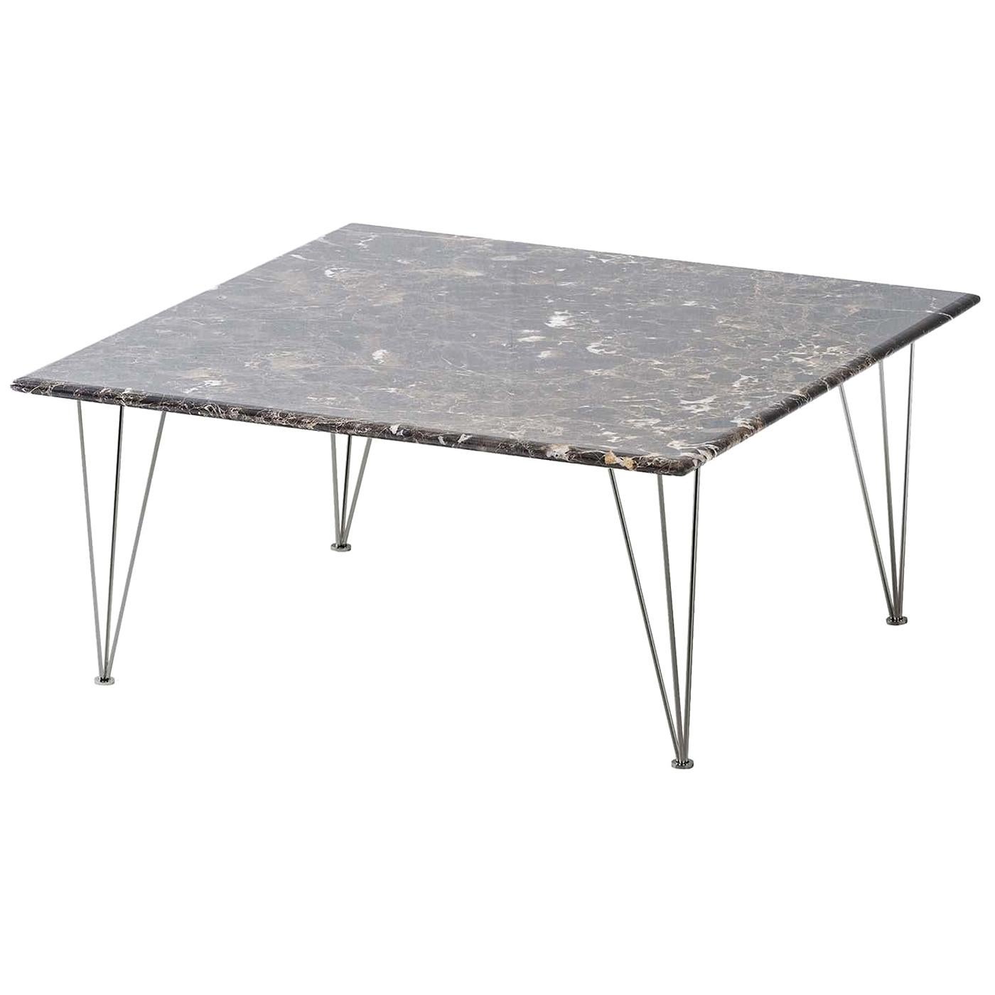 Walnut and Travertine Square Coffee Table with Offset Legs at 1stDibs