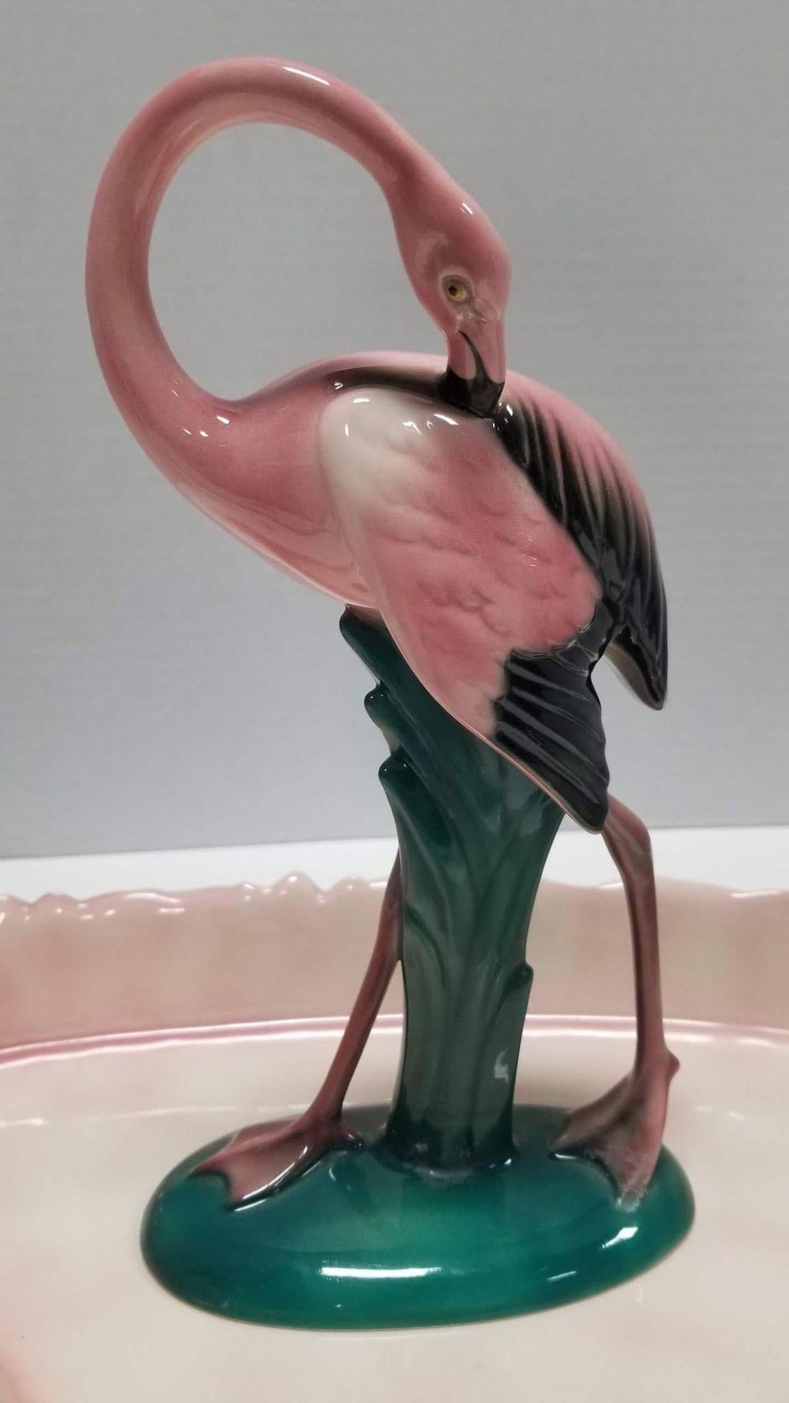 Flamingo Statue with Pond by Will-George, A California Pottery Co In Excellent Condition In Van Nuys, CA